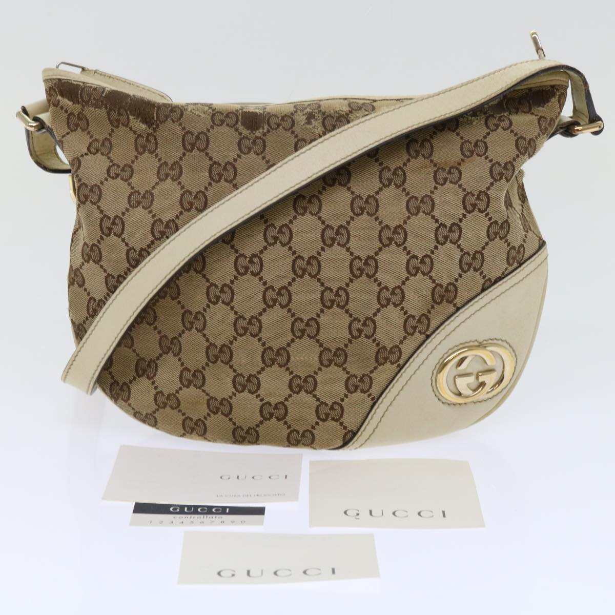 GUCCI GG Canvas Shoulder Bag Beige White 53663