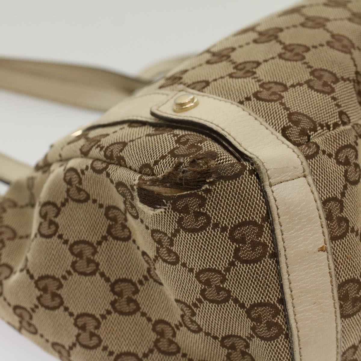 GUCCI GG Canvas Tote Bag Beige White 53667