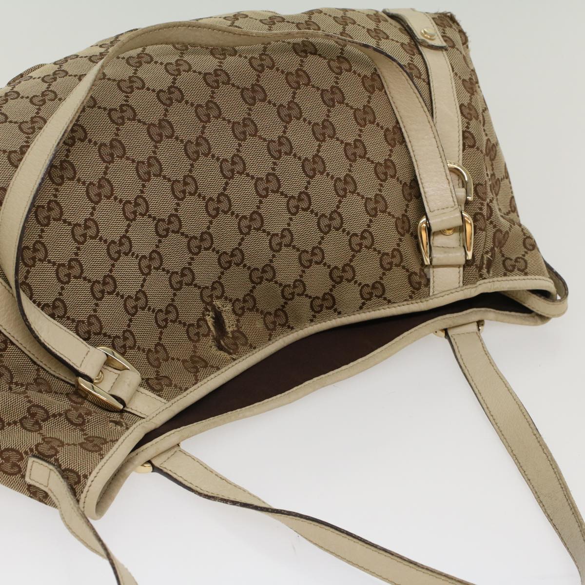 GUCCI GG Canvas Tote Bag Beige White 53667