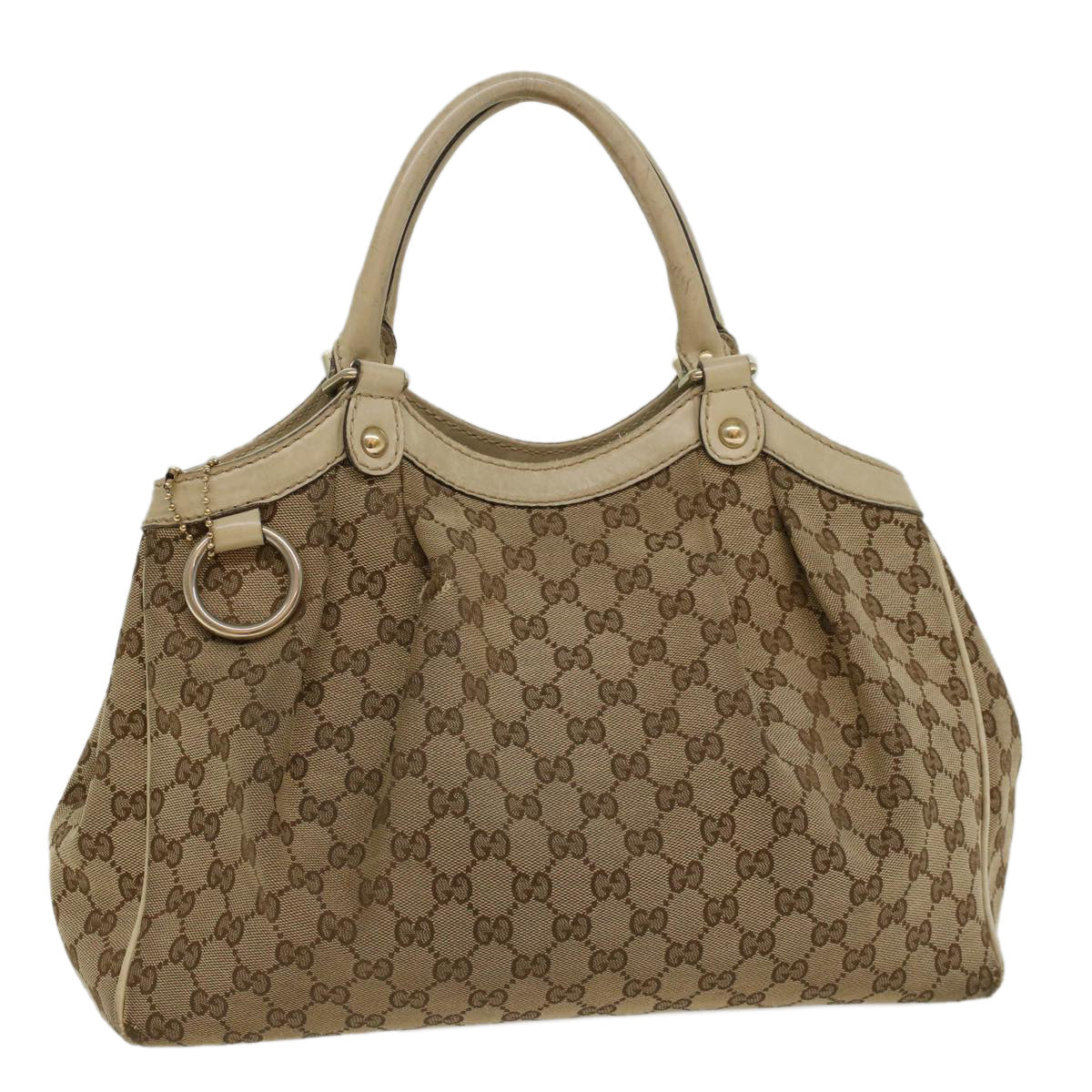GUCCI GG Canvas Hand Bag Beige White 53669