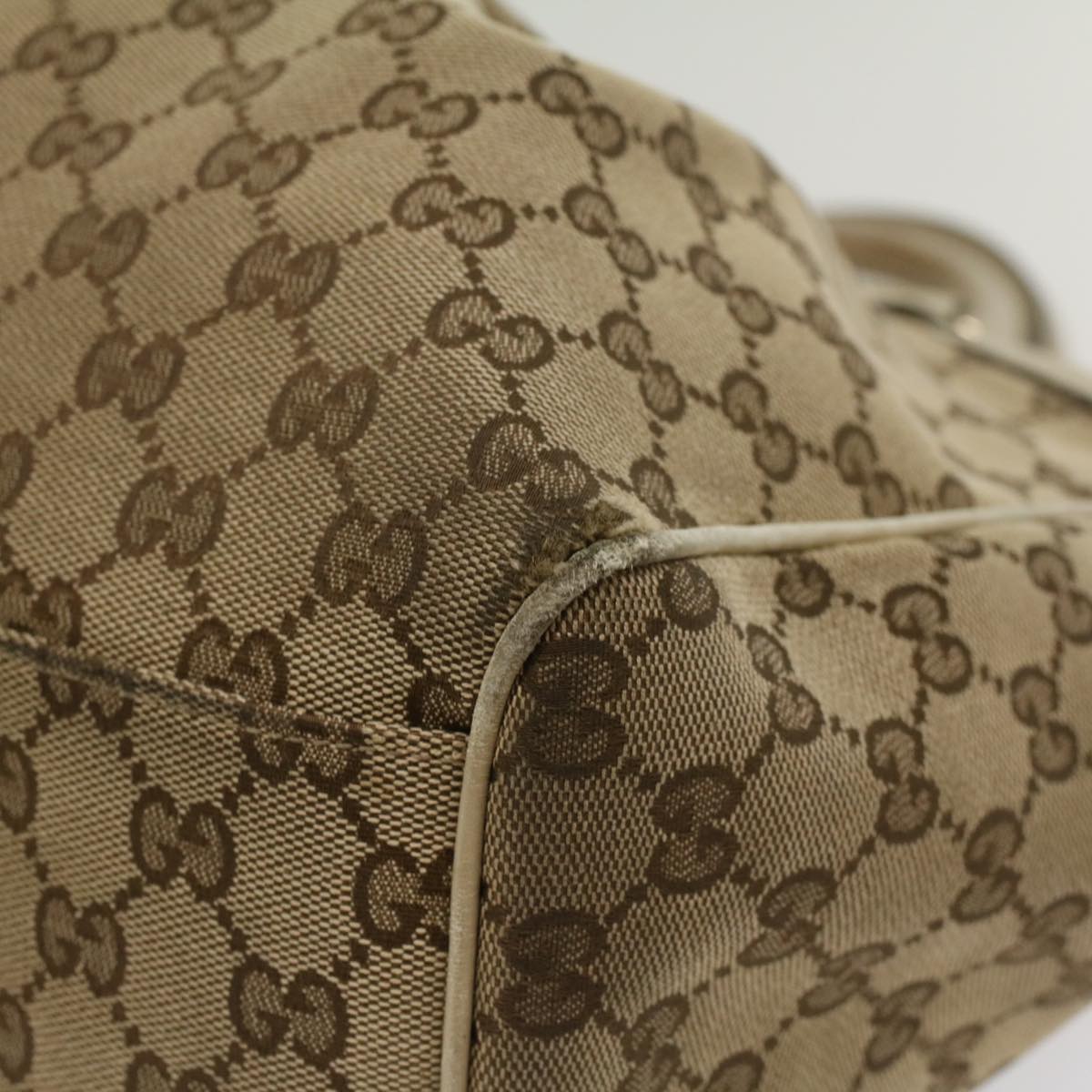 GUCCI GG Canvas Hand Bag Beige White 53669