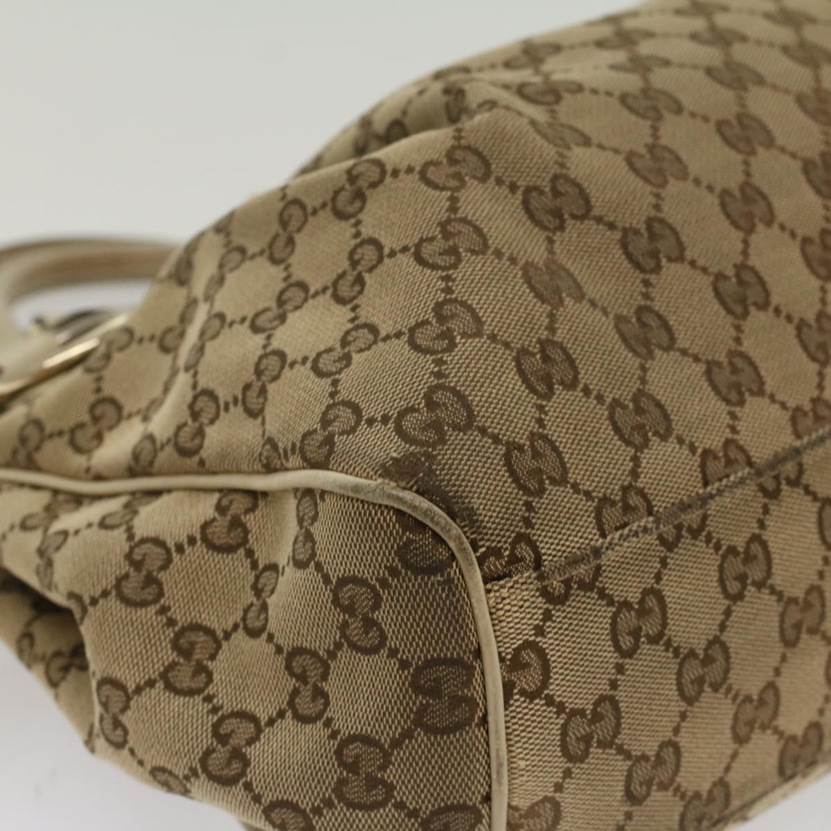 GUCCI GG Canvas Hand Bag Beige White 53669