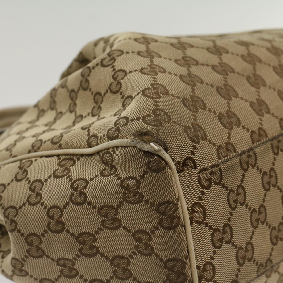 GUCCI GG Canvas Hand Bag Beige White 53669