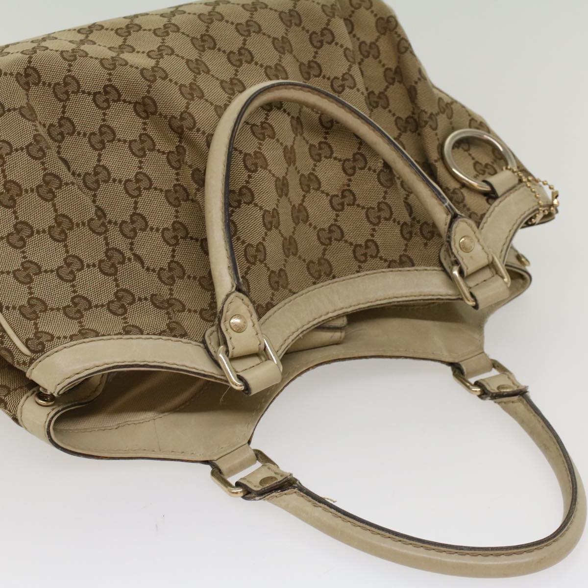 GUCCI GG Canvas Hand Bag Beige White 53669