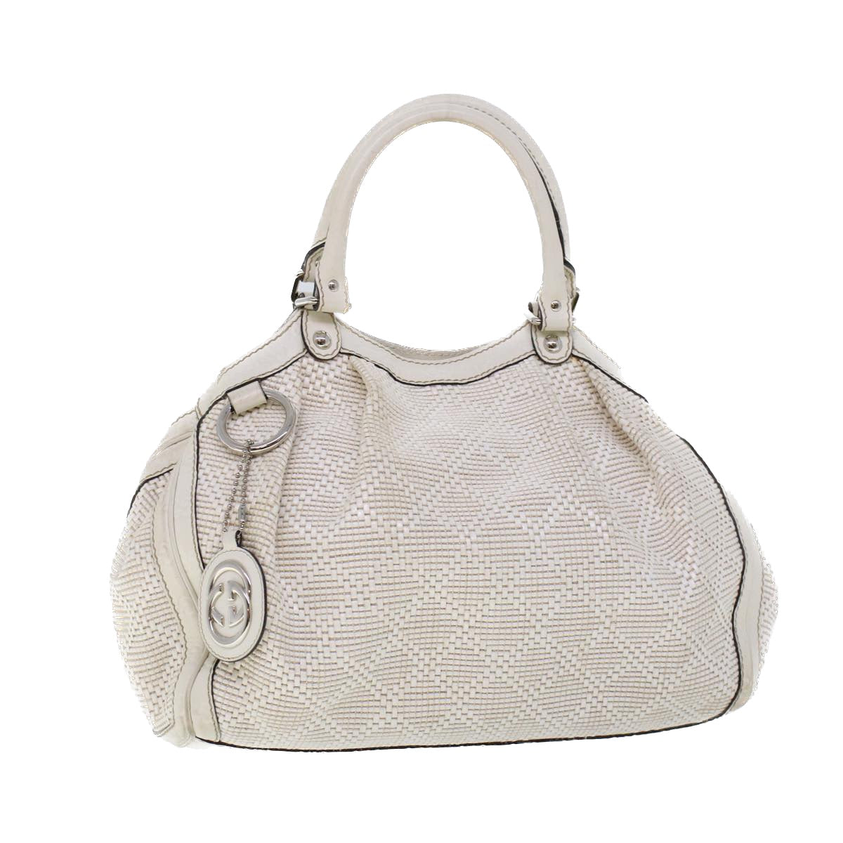 GUCCI Hand Bag Straw Leather White 211944 53671
