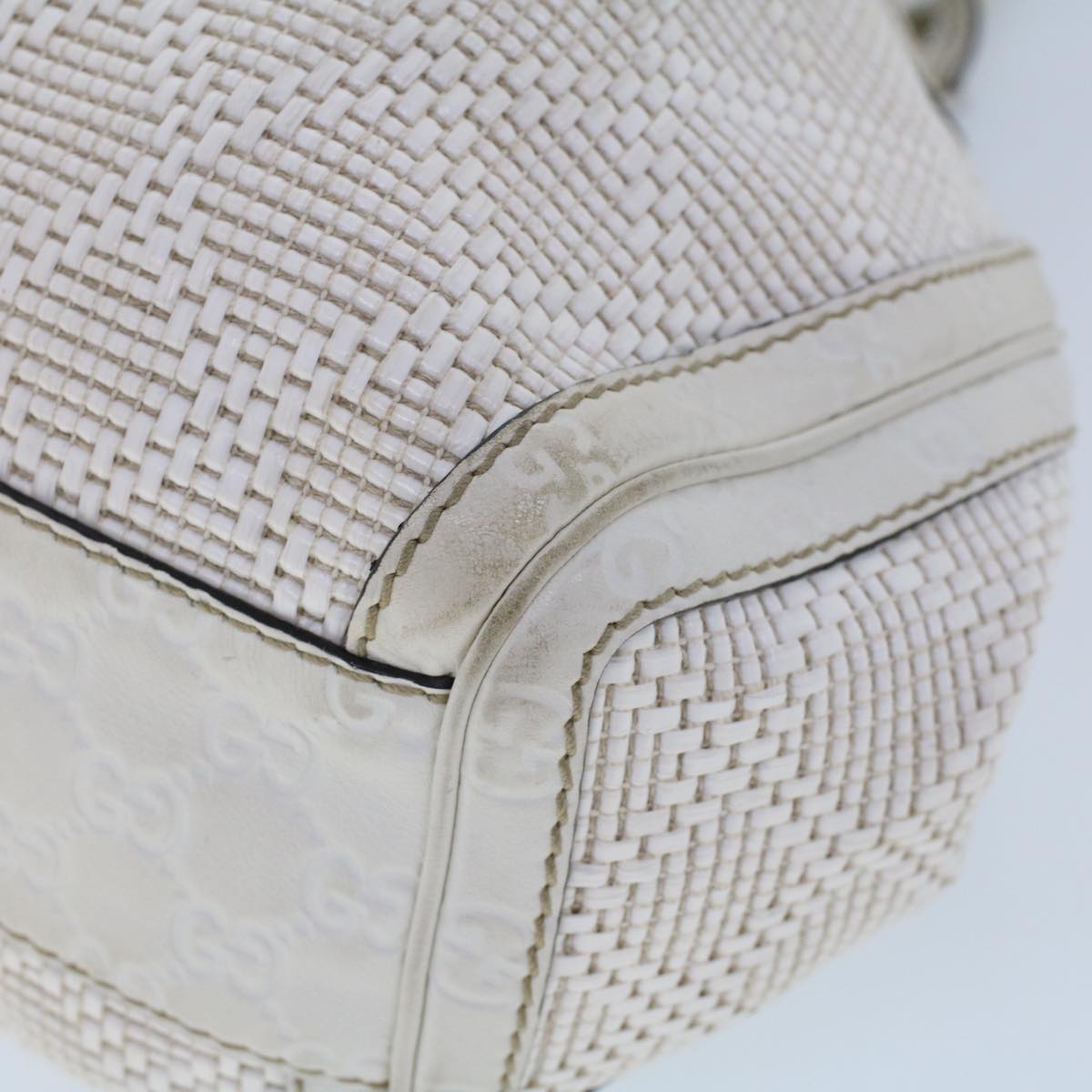 GUCCI Hand Bag Straw Leather White 211944 53671