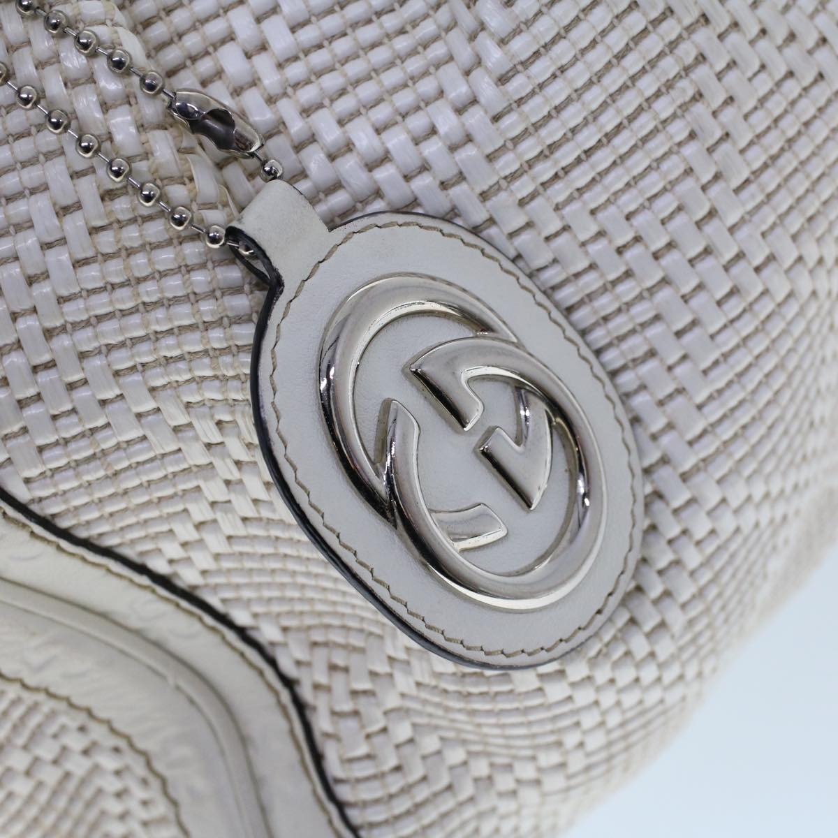 GUCCI Hand Bag Straw Leather White 211944 53671