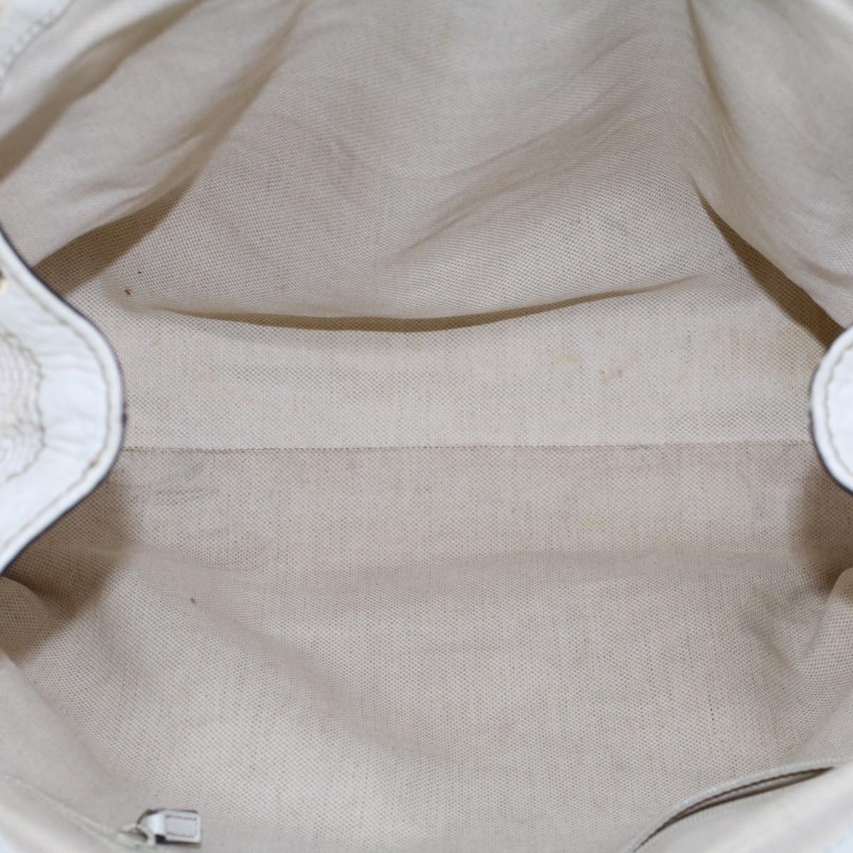 GUCCI Hand Bag Straw Leather White 211944 53671