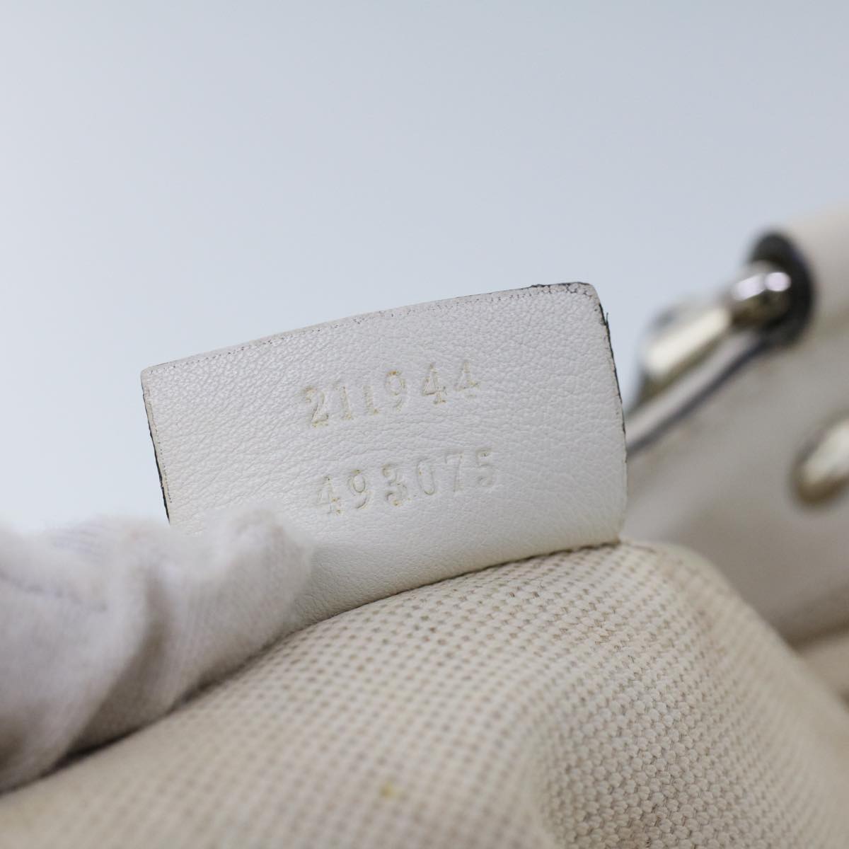 GUCCI Hand Bag Straw Leather White 211944 53671