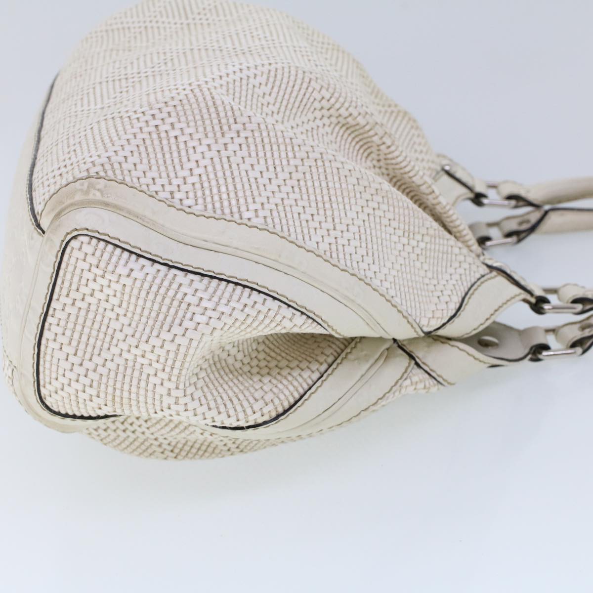 GUCCI Hand Bag Straw Leather White 211944 53671