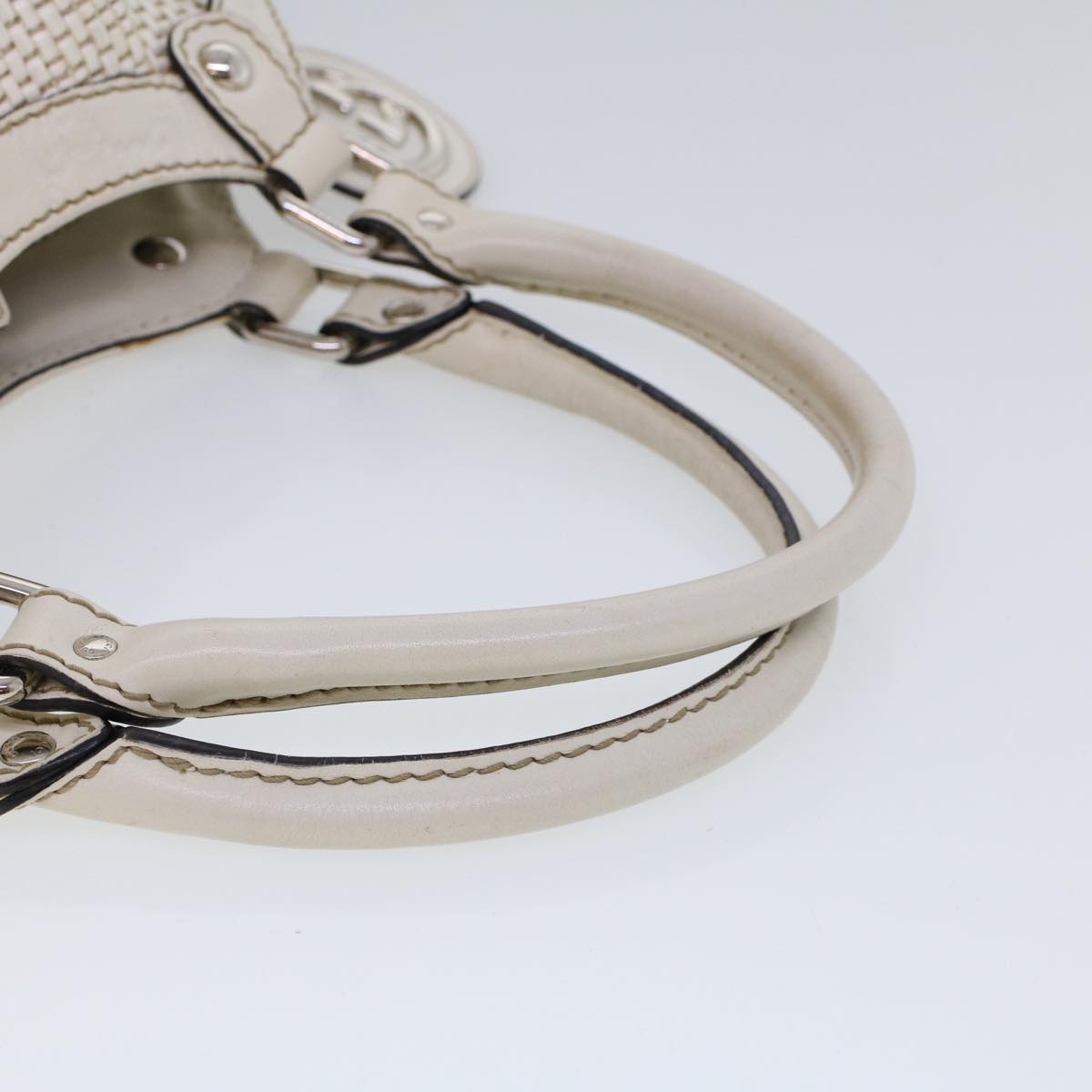 GUCCI Hand Bag Straw Leather White 211944 53671