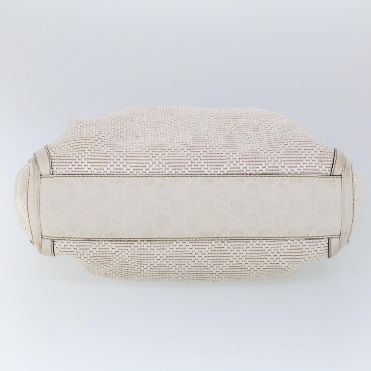 GUCCI Hand Bag Straw Leather White 211944 53671