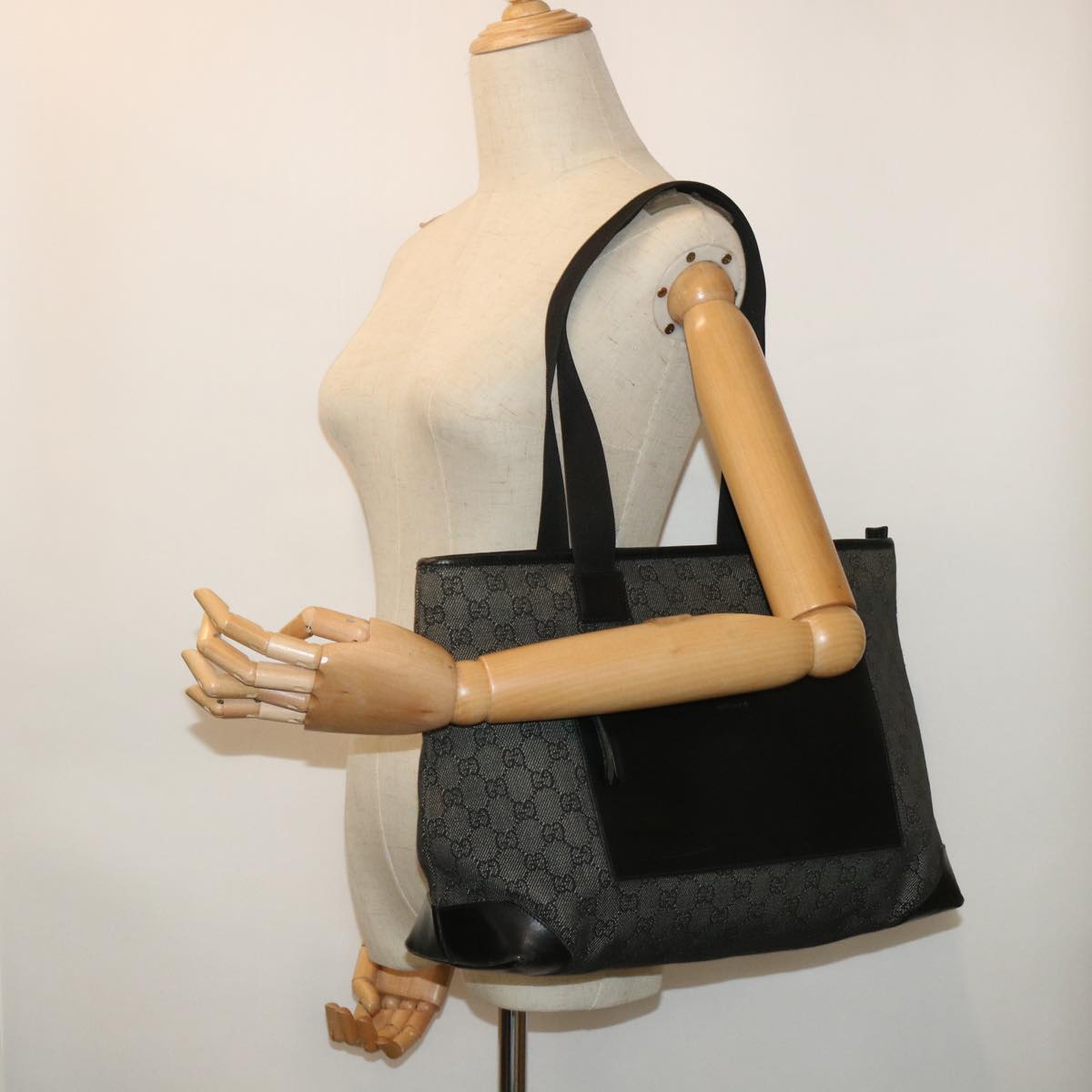 GUCCI GG Canvas Tote Bag Canvas Leather Black 53674