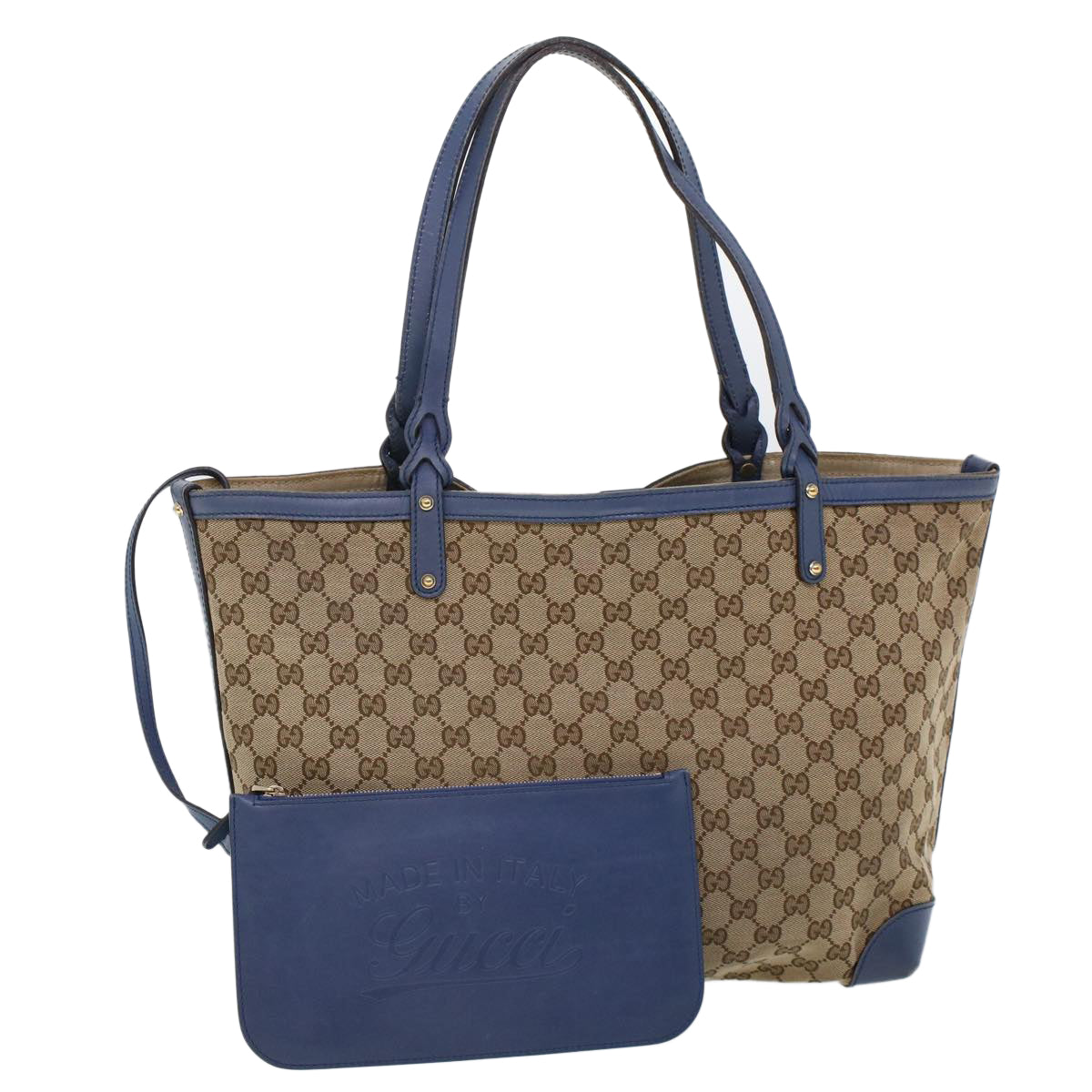 GUCCI GG Canvas Tote Bag Canvas Leather Beige Blue 53678