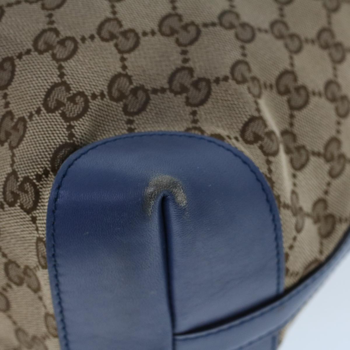 GUCCI GG Canvas Tote Bag Canvas Leather Beige Blue 53678