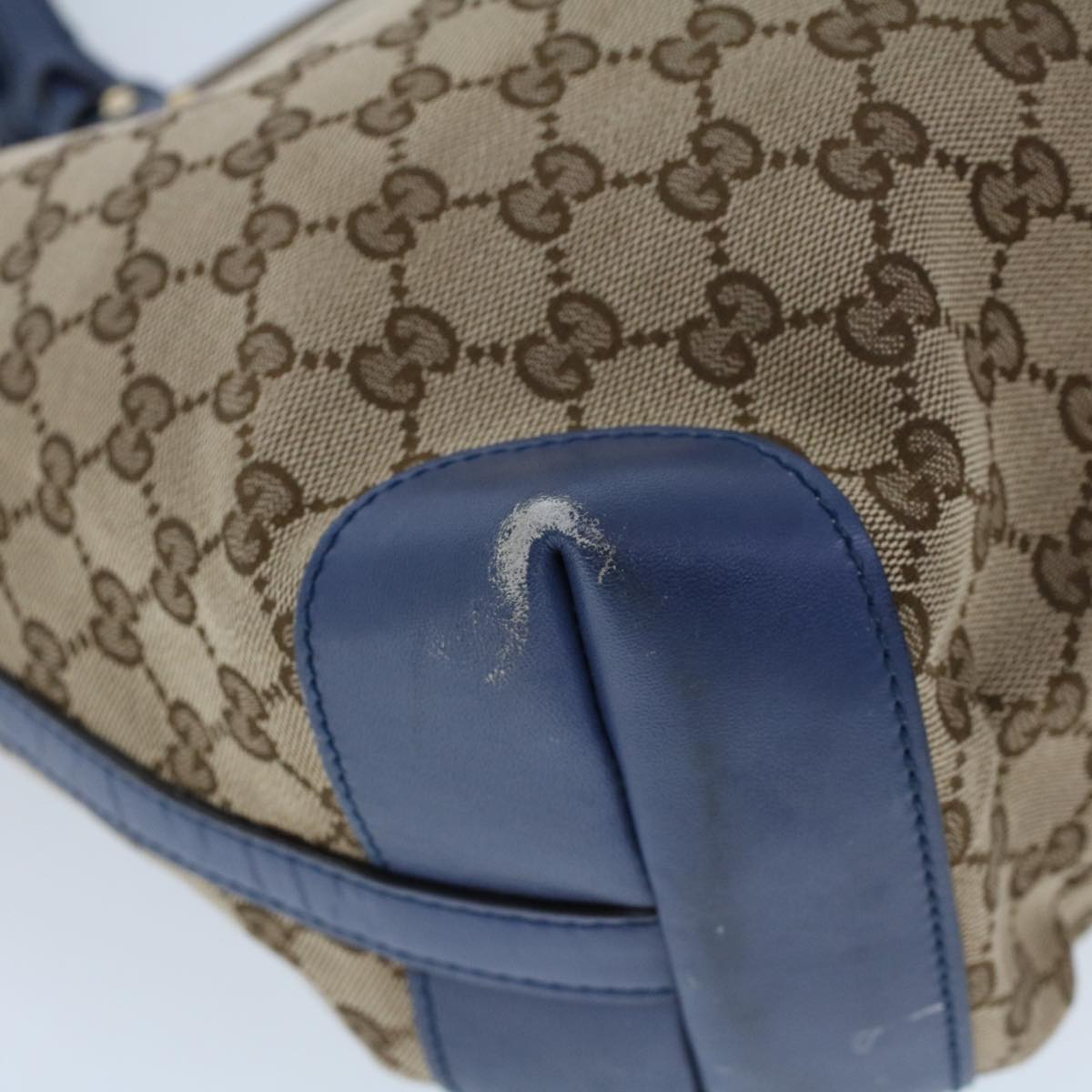 GUCCI GG Canvas Tote Bag Canvas Leather Beige Blue 53678