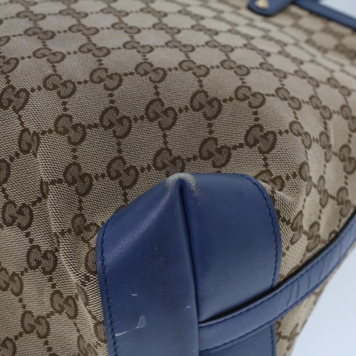 GUCCI GG Canvas Tote Bag Canvas Leather Beige Blue 53678
