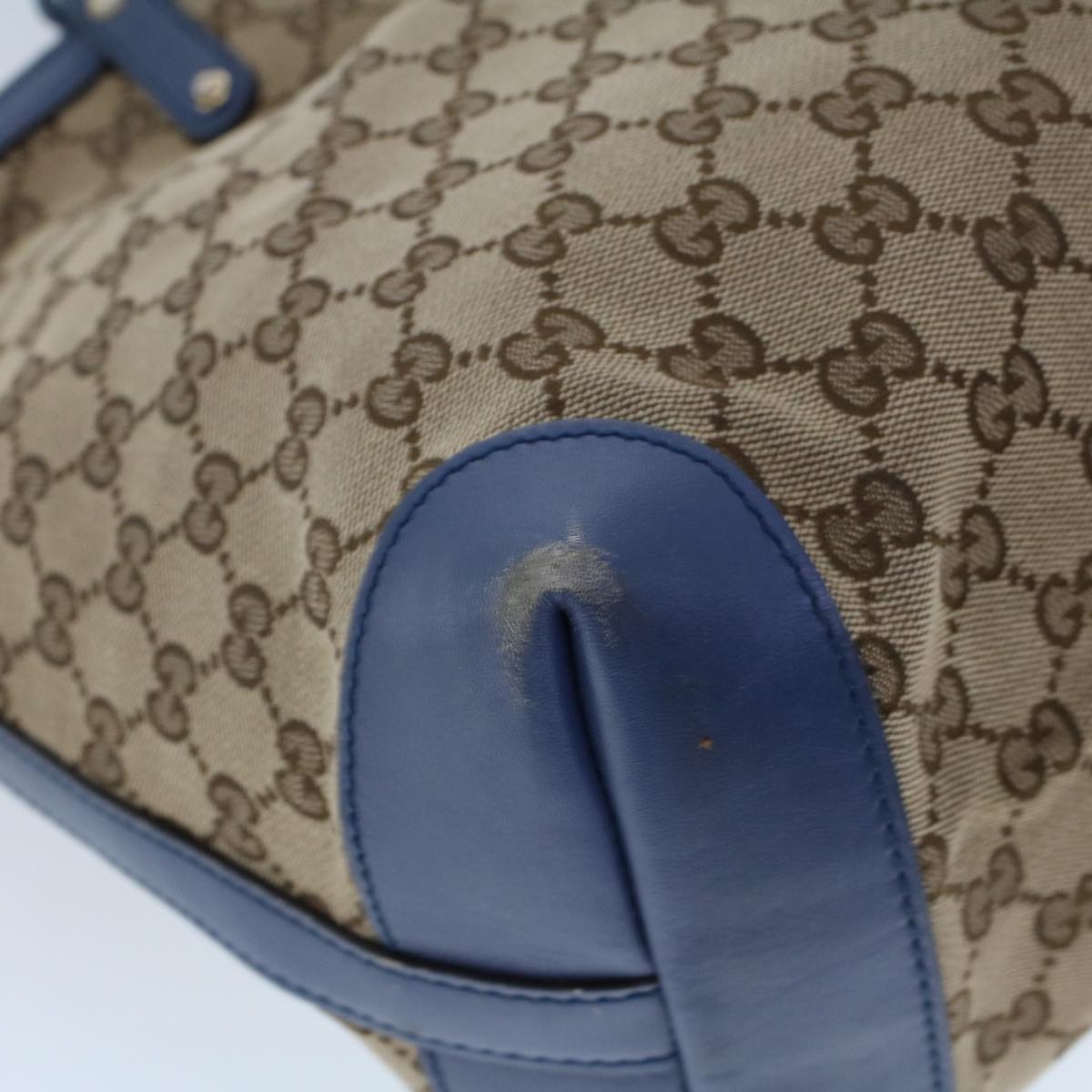 GUCCI GG Canvas Tote Bag Canvas Leather Beige Blue 53678