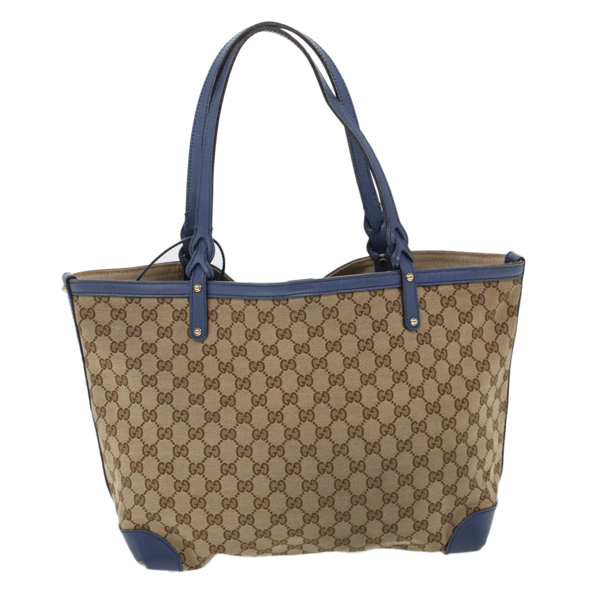 GUCCI GG Canvas Tote Bag Canvas Leather Beige Blue 53678