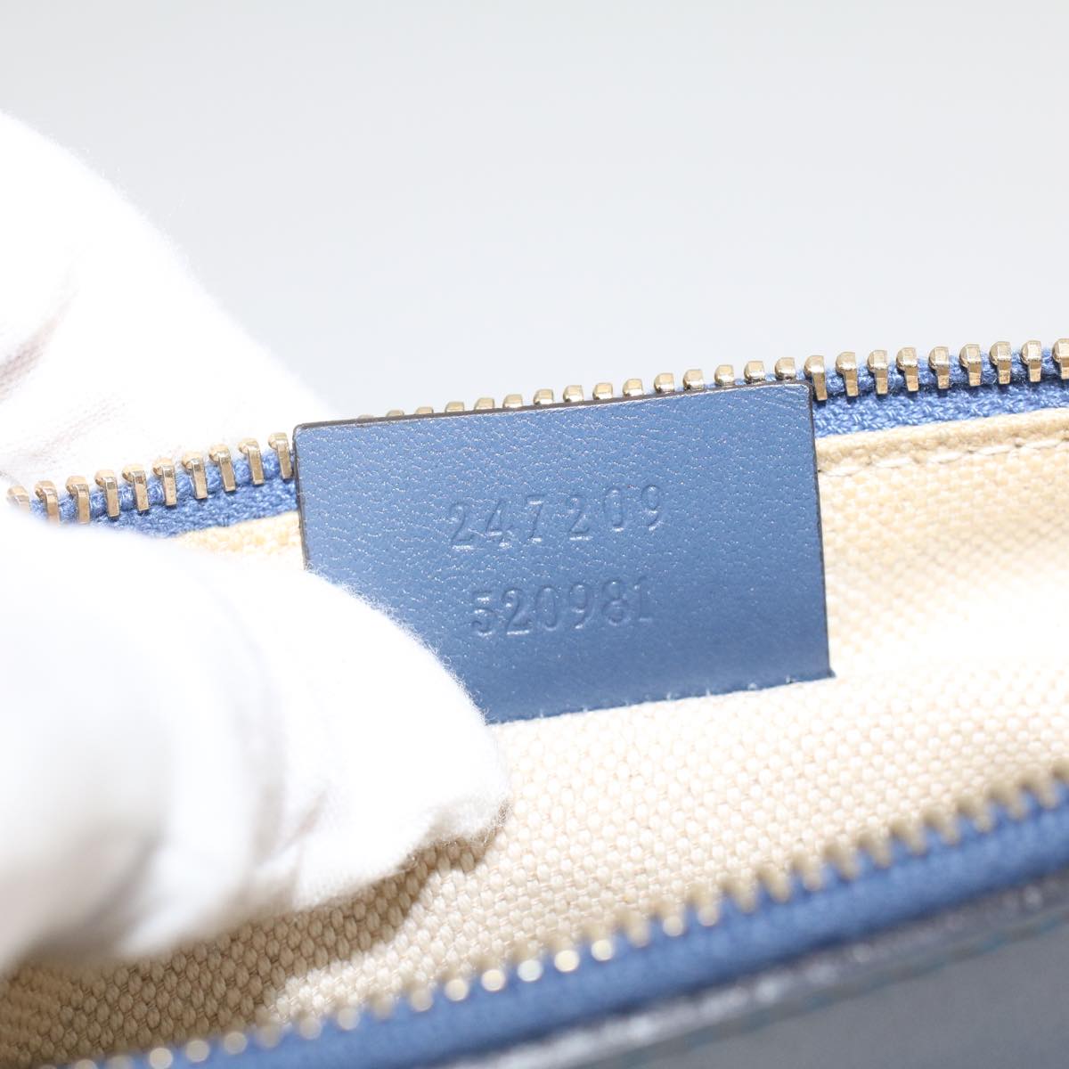 GUCCI GG Canvas Tote Bag Canvas Leather Beige Blue 53678