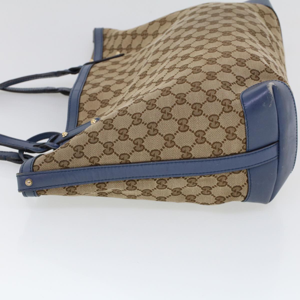 GUCCI GG Canvas Tote Bag Canvas Leather Beige Blue 53678