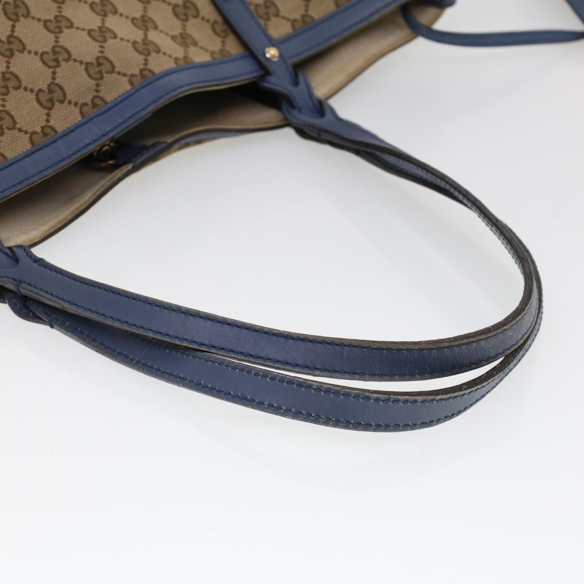 GUCCI GG Canvas Tote Bag Canvas Leather Beige Blue 53678