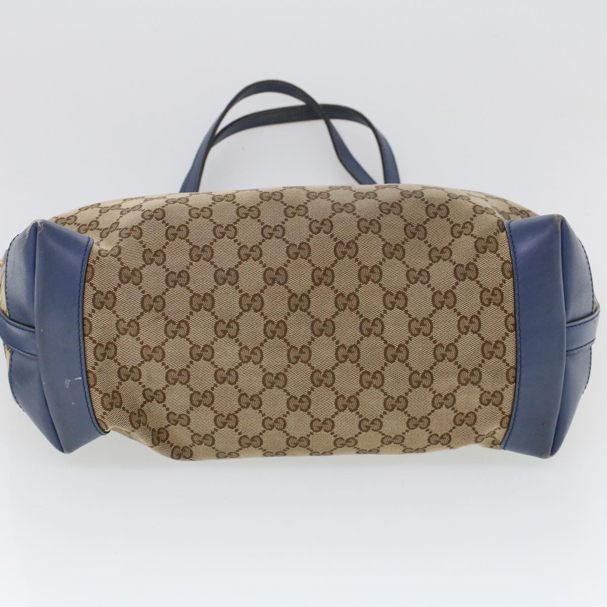 GUCCI GG Canvas Tote Bag Canvas Leather Beige Blue 53678