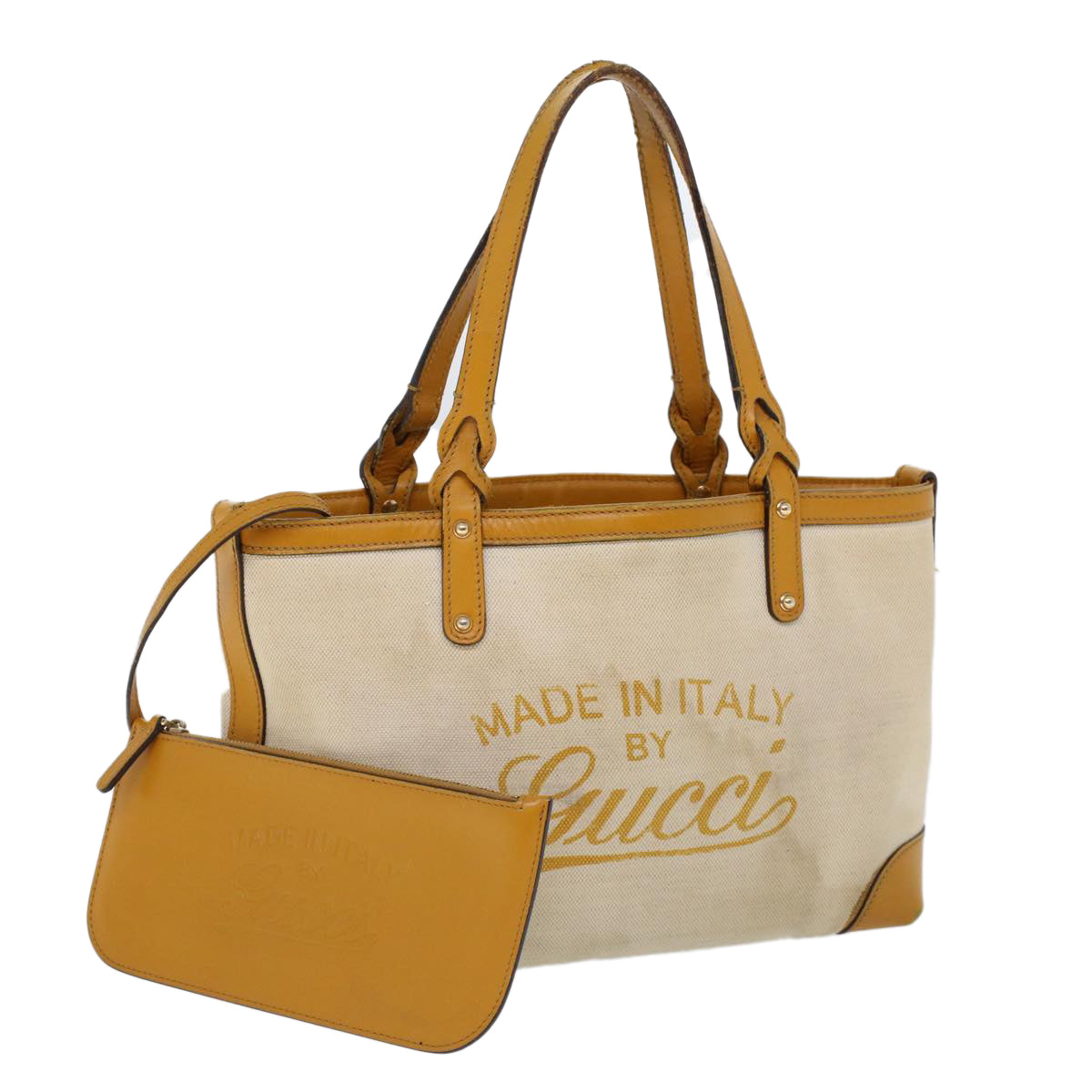 GUCCI Hand Bag Canvas Leather Beige Orange 53679