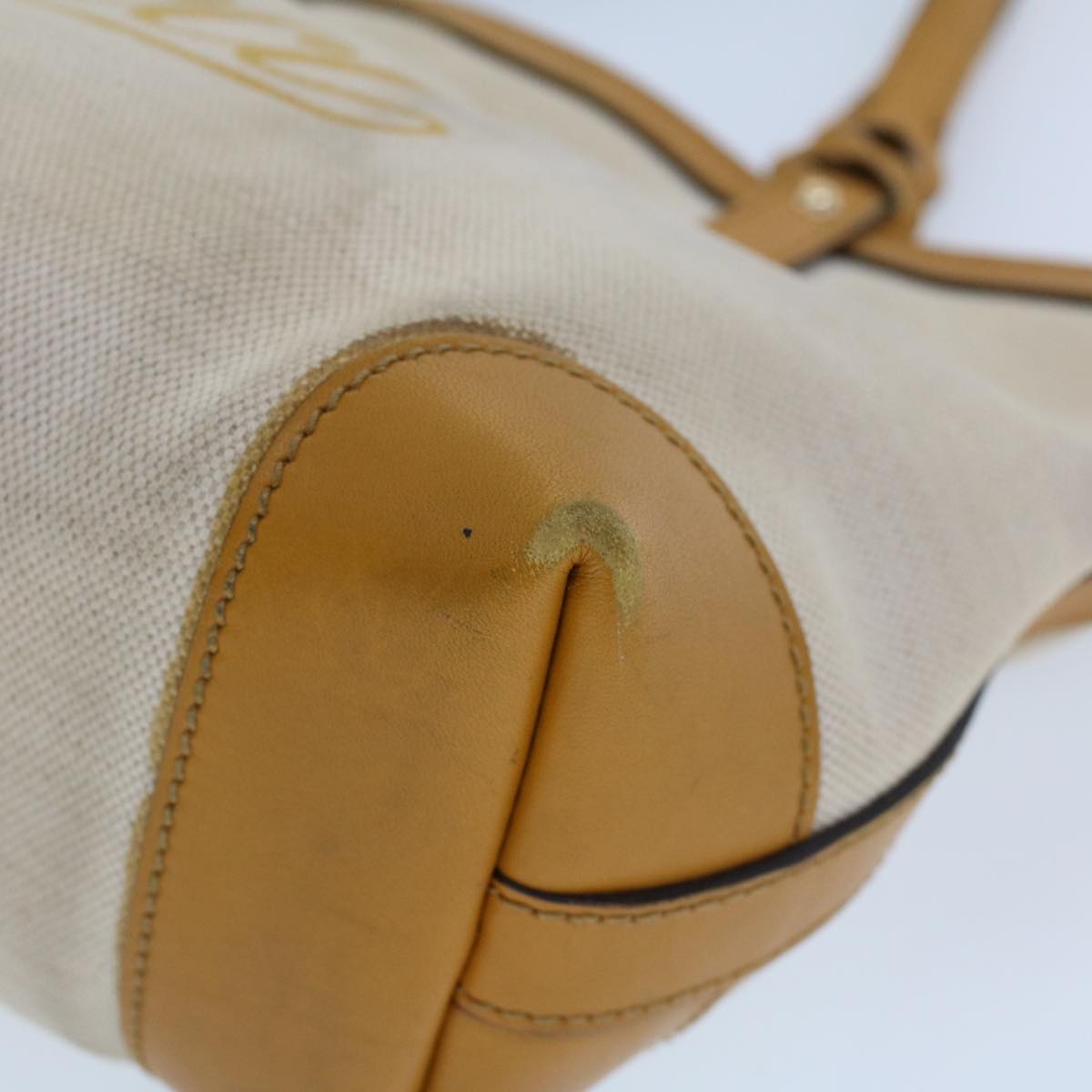 GUCCI Hand Bag Canvas Leather Beige Orange 53679