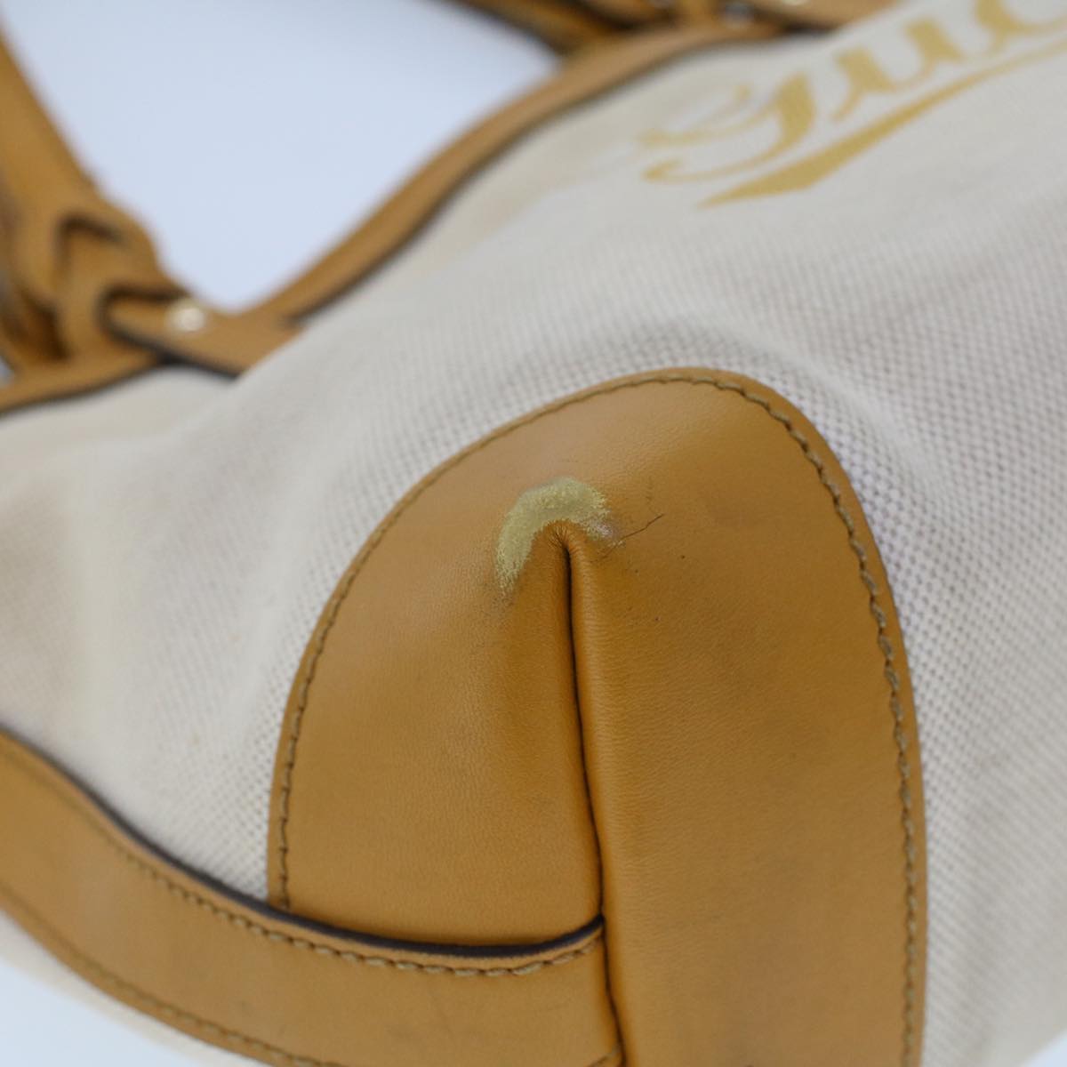 GUCCI Hand Bag Canvas Leather Beige Orange 53679