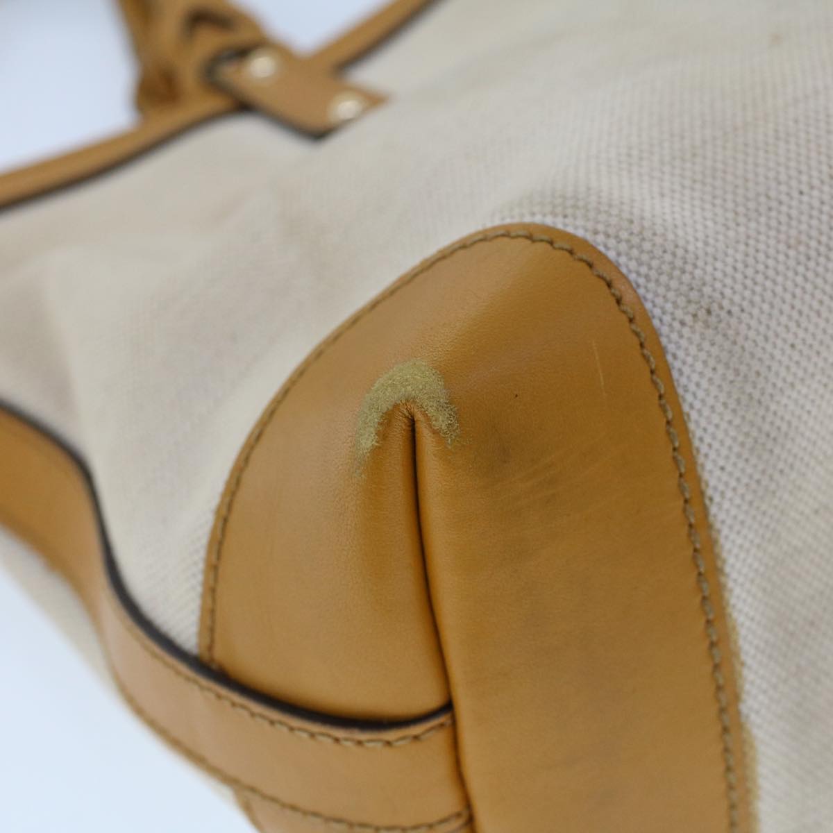 GUCCI Hand Bag Canvas Leather Beige Orange 53679