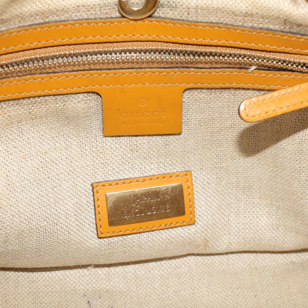 GUCCI Hand Bag Canvas Leather Beige Orange 53679