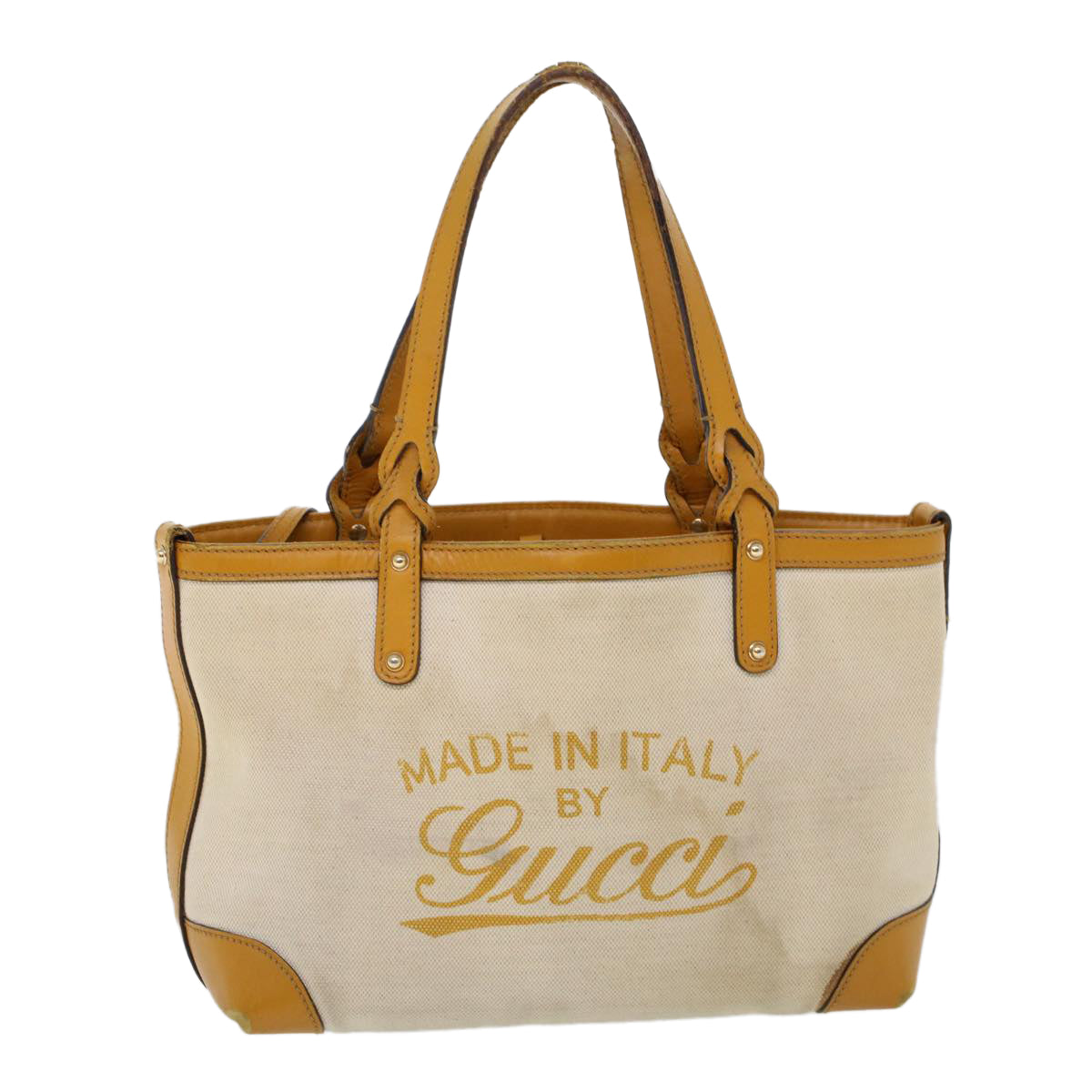 GUCCI Hand Bag Canvas Leather Beige Orange 53679