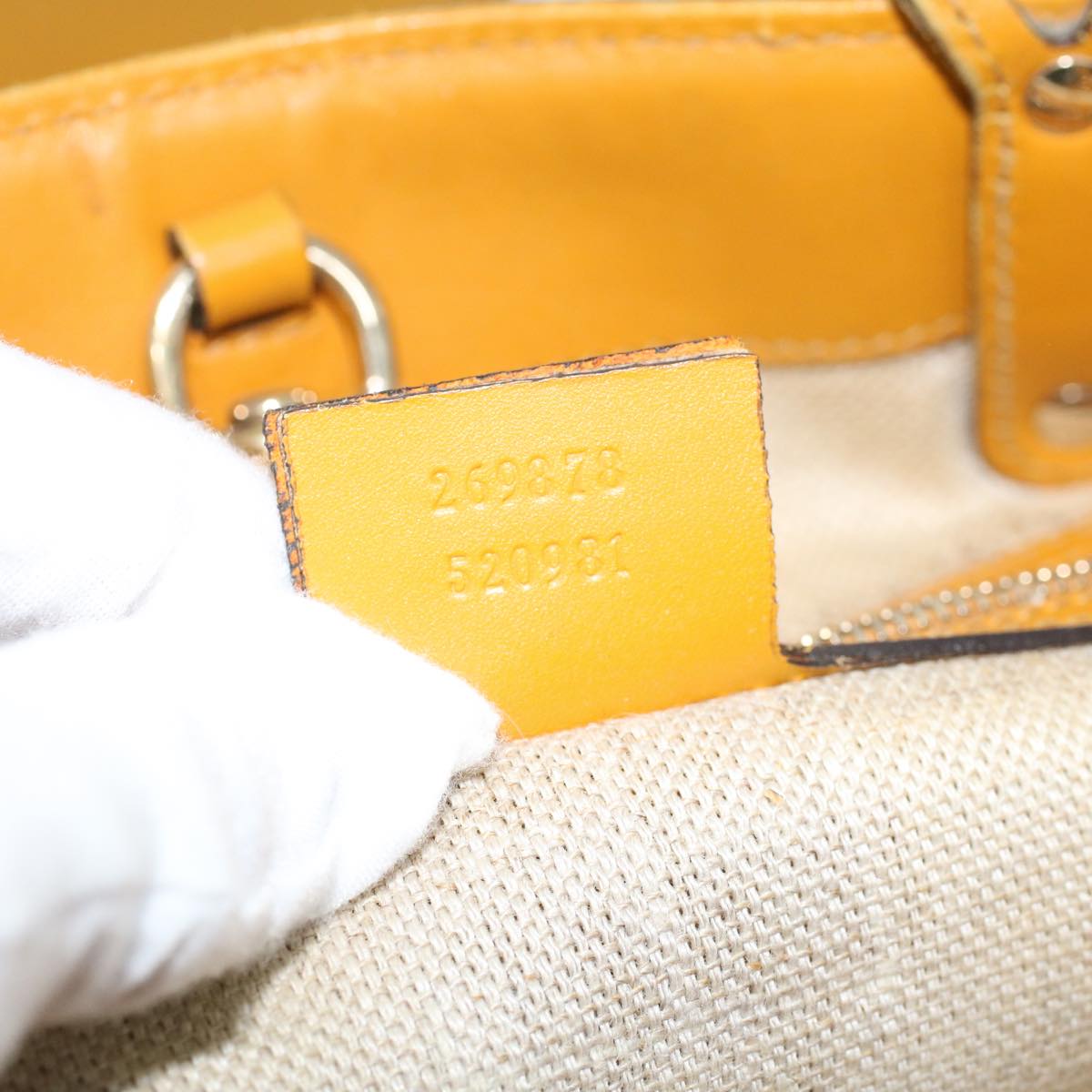 GUCCI Hand Bag Canvas Leather Beige Orange 53679
