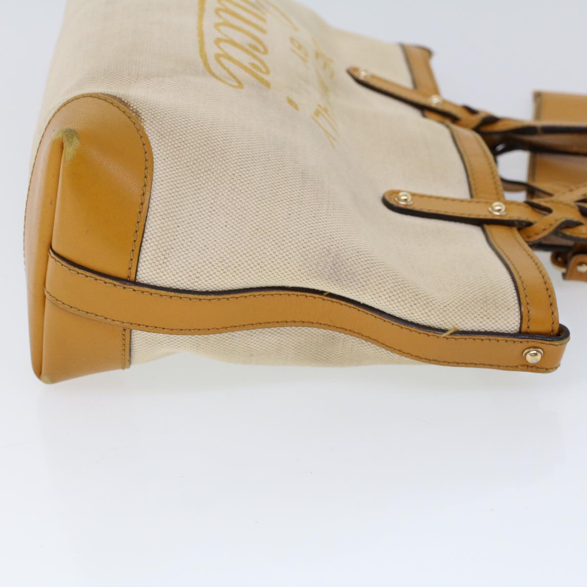 GUCCI Hand Bag Canvas Leather Beige Orange 53679