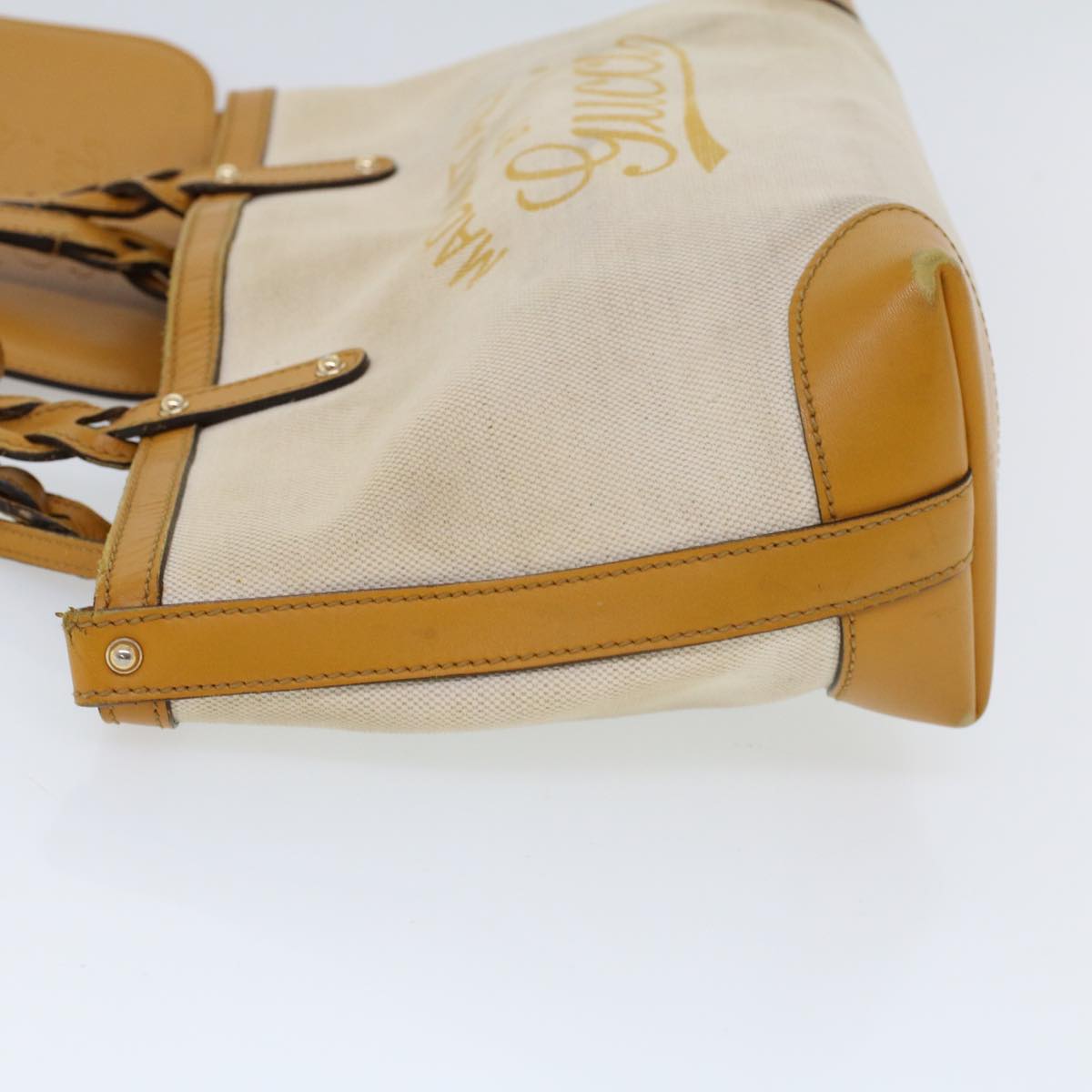 GUCCI Hand Bag Canvas Leather Beige Orange 53679