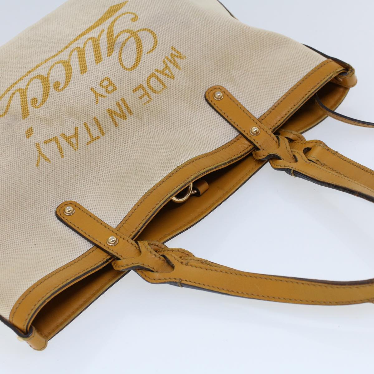 GUCCI Hand Bag Canvas Leather Beige Orange 53679