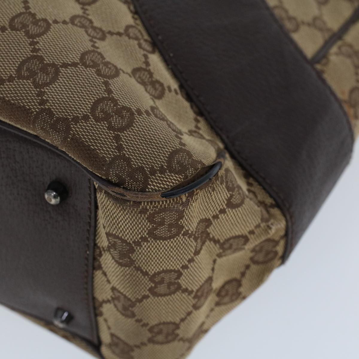 GUCCI GG Canvas Hand Bag Canvas Leather Beige Brown 53680