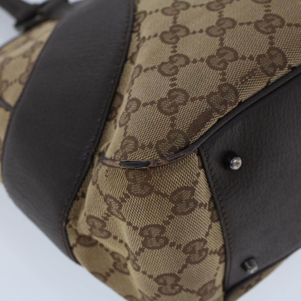 GUCCI GG Canvas Hand Bag Canvas Leather Beige Brown 53680