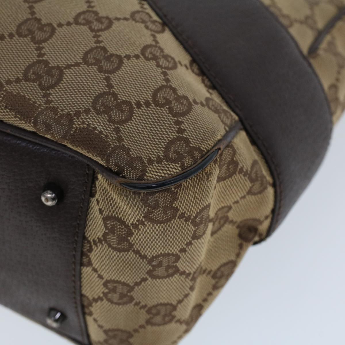 GUCCI GG Canvas Hand Bag Canvas Leather Beige Brown 53680