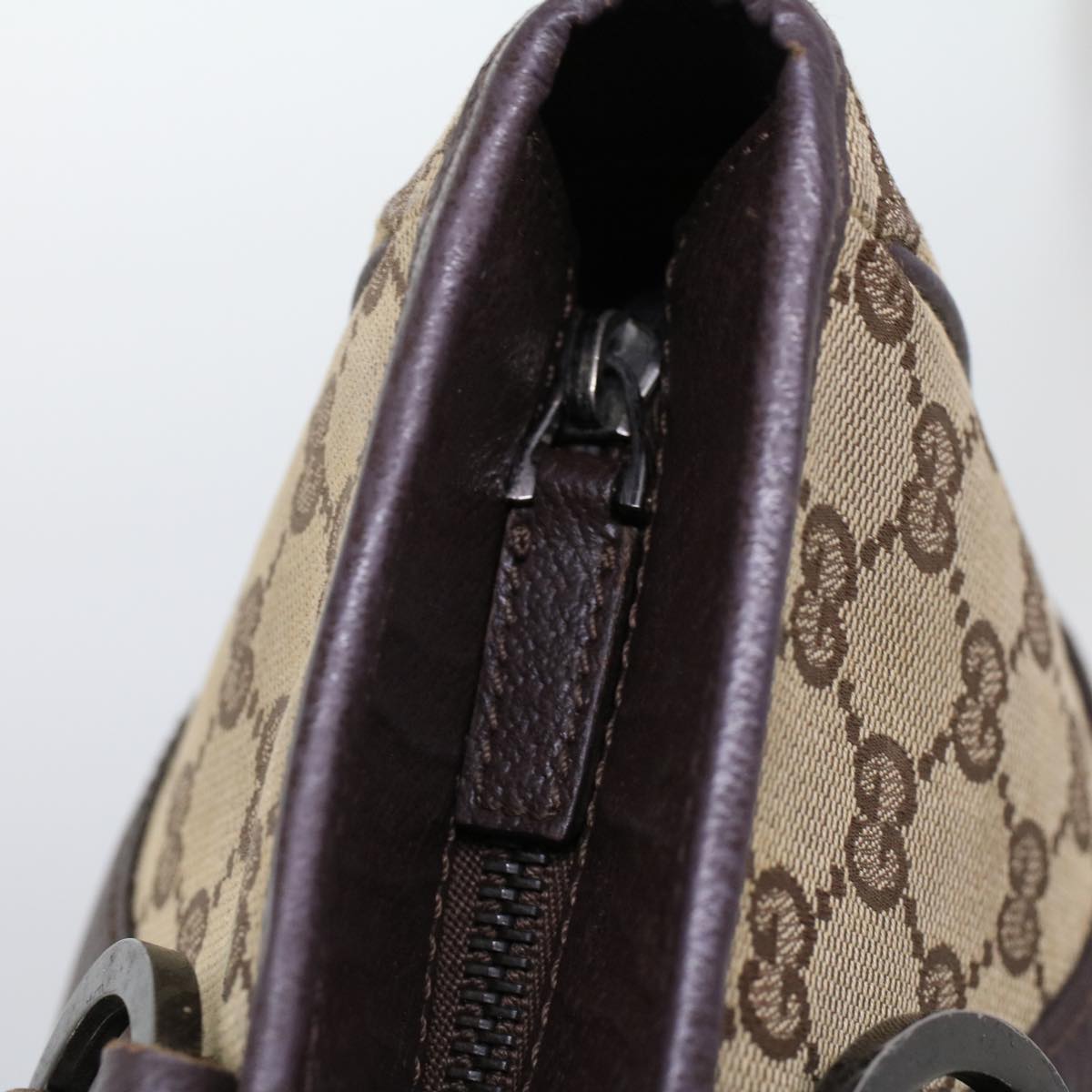 GUCCI GG Canvas Hand Bag Canvas Leather Beige Brown 53680