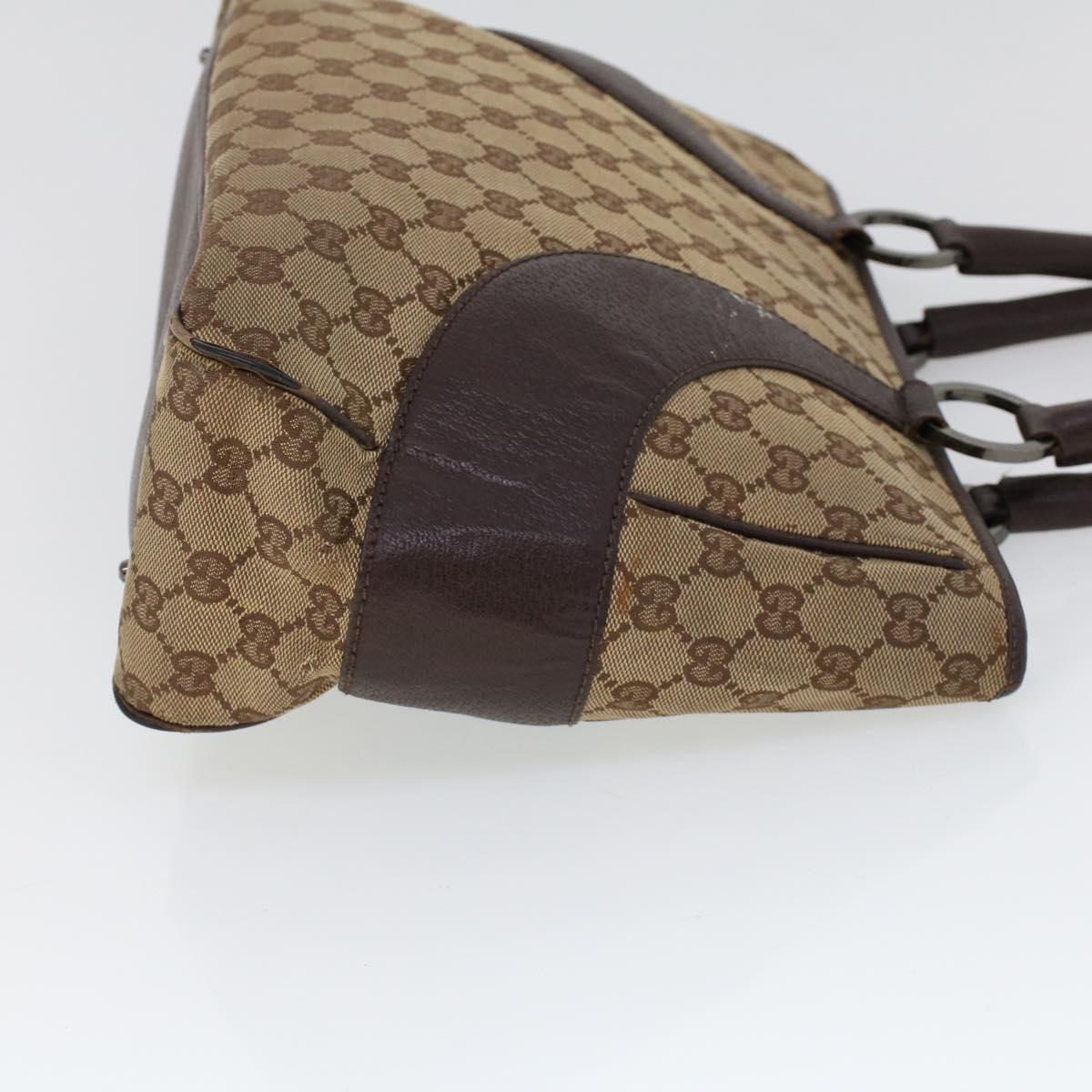 GUCCI GG Canvas Hand Bag Canvas Leather Beige Brown 53680