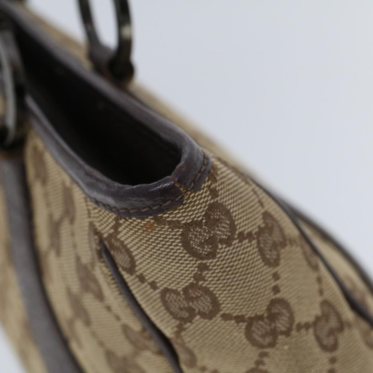 GUCCI GG Canvas Hand Bag Canvas Leather Beige Brown 53680