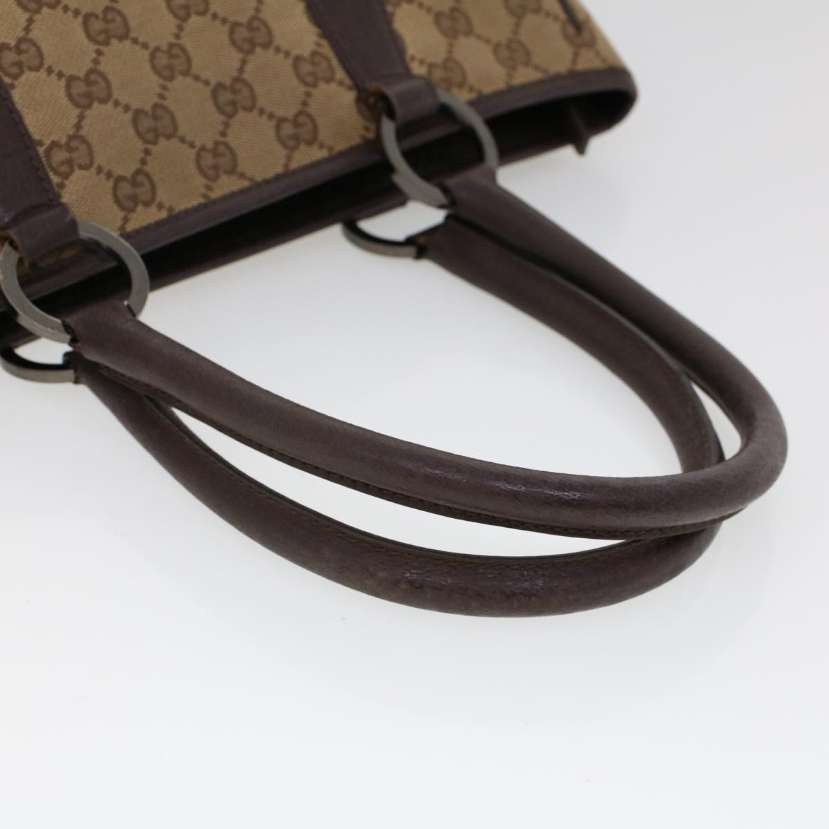 GUCCI GG Canvas Hand Bag Canvas Leather Beige Brown 53680