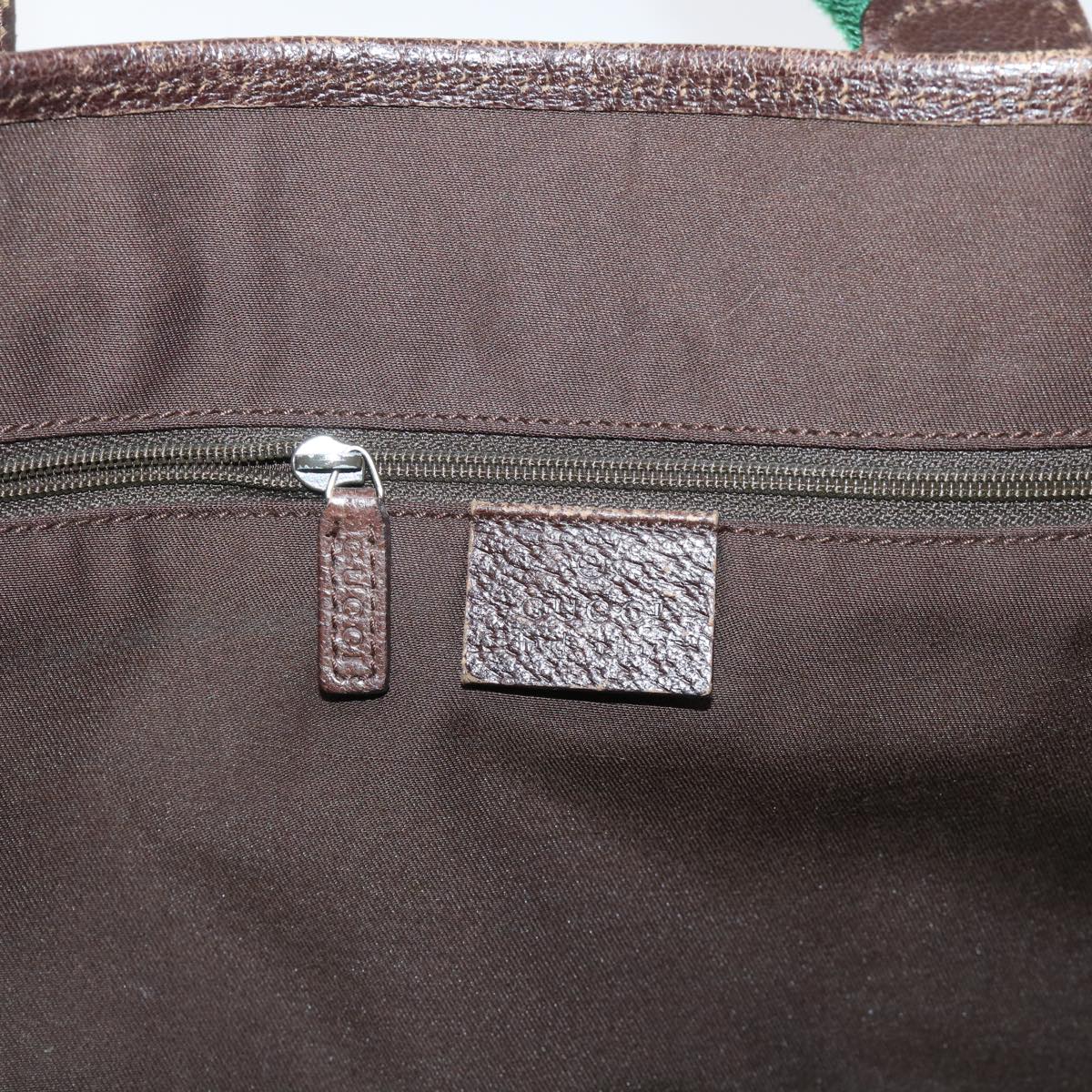 GUCCI GG Canvas Web Sherry Line Hand Bag Canvas Leather Beige Green 53681