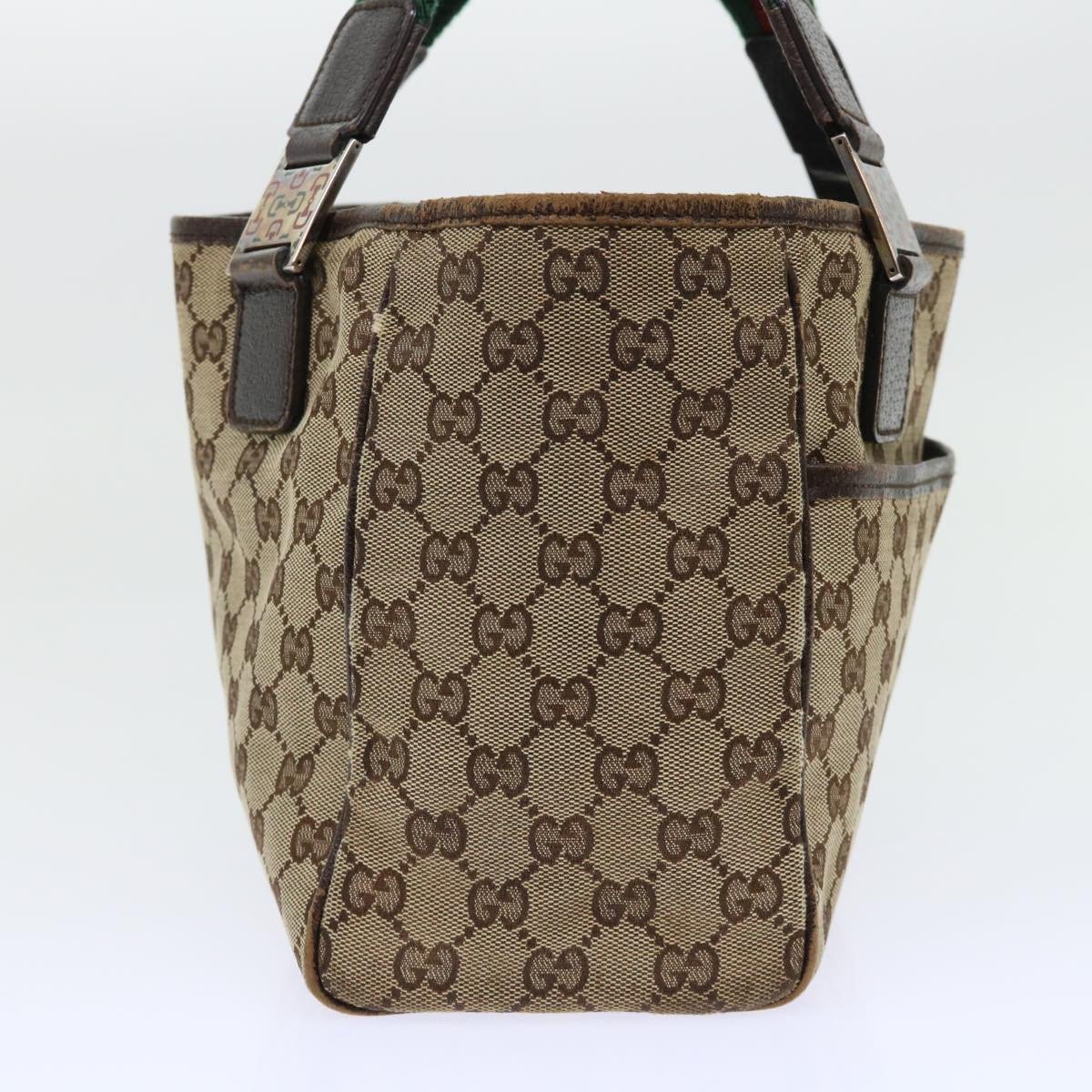 GUCCI GG Canvas Web Sherry Line Hand Bag Canvas Leather Beige Green 53681
