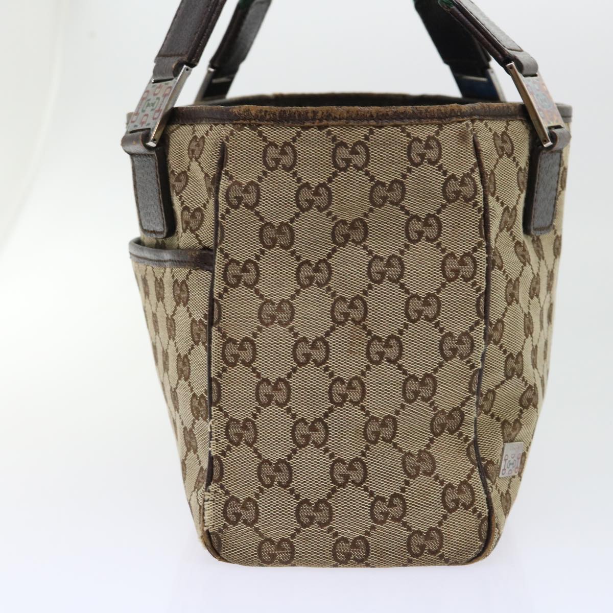 GUCCI GG Canvas Web Sherry Line Hand Bag Canvas Leather Beige Green 53681