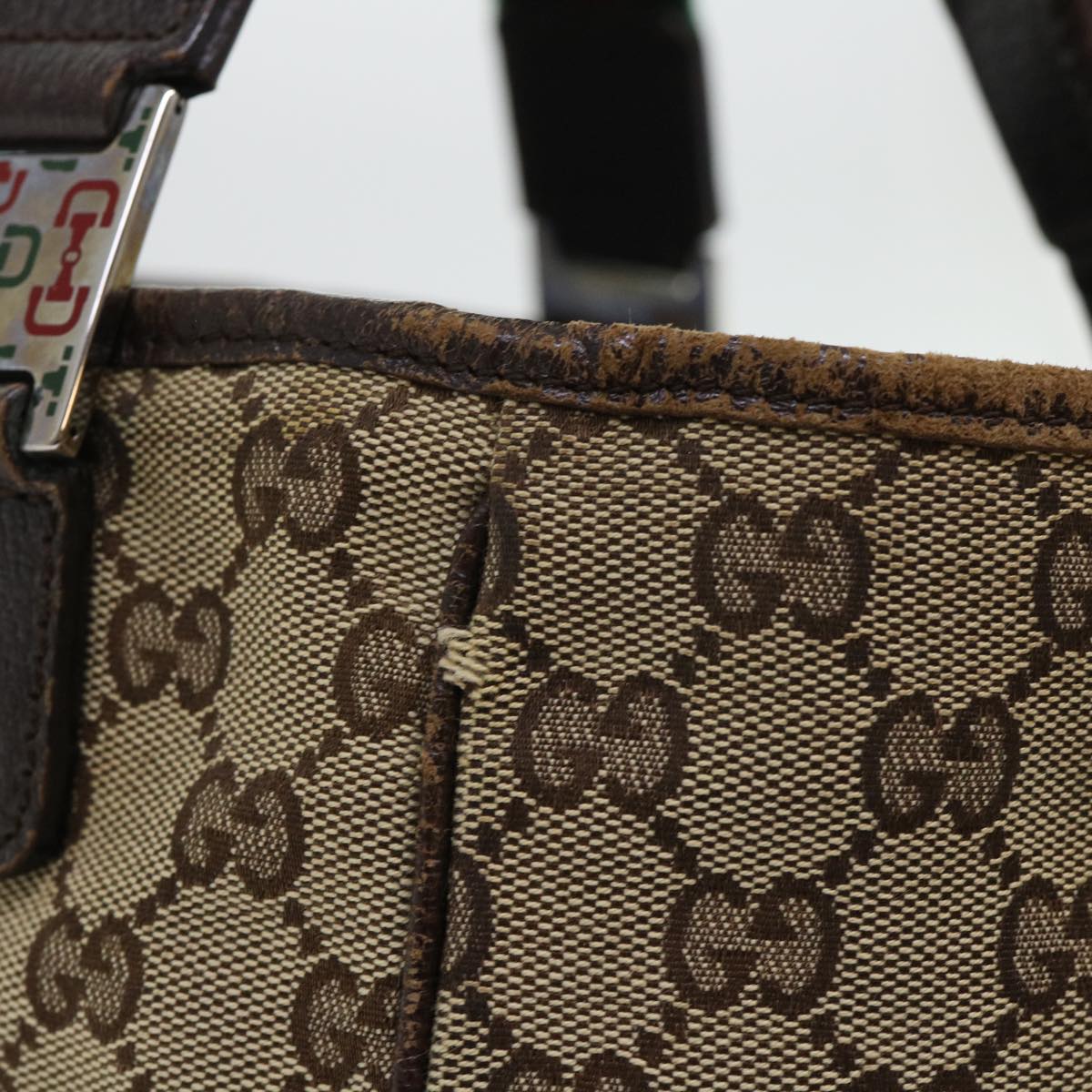 GUCCI GG Canvas Web Sherry Line Hand Bag Canvas Leather Beige Green 53681