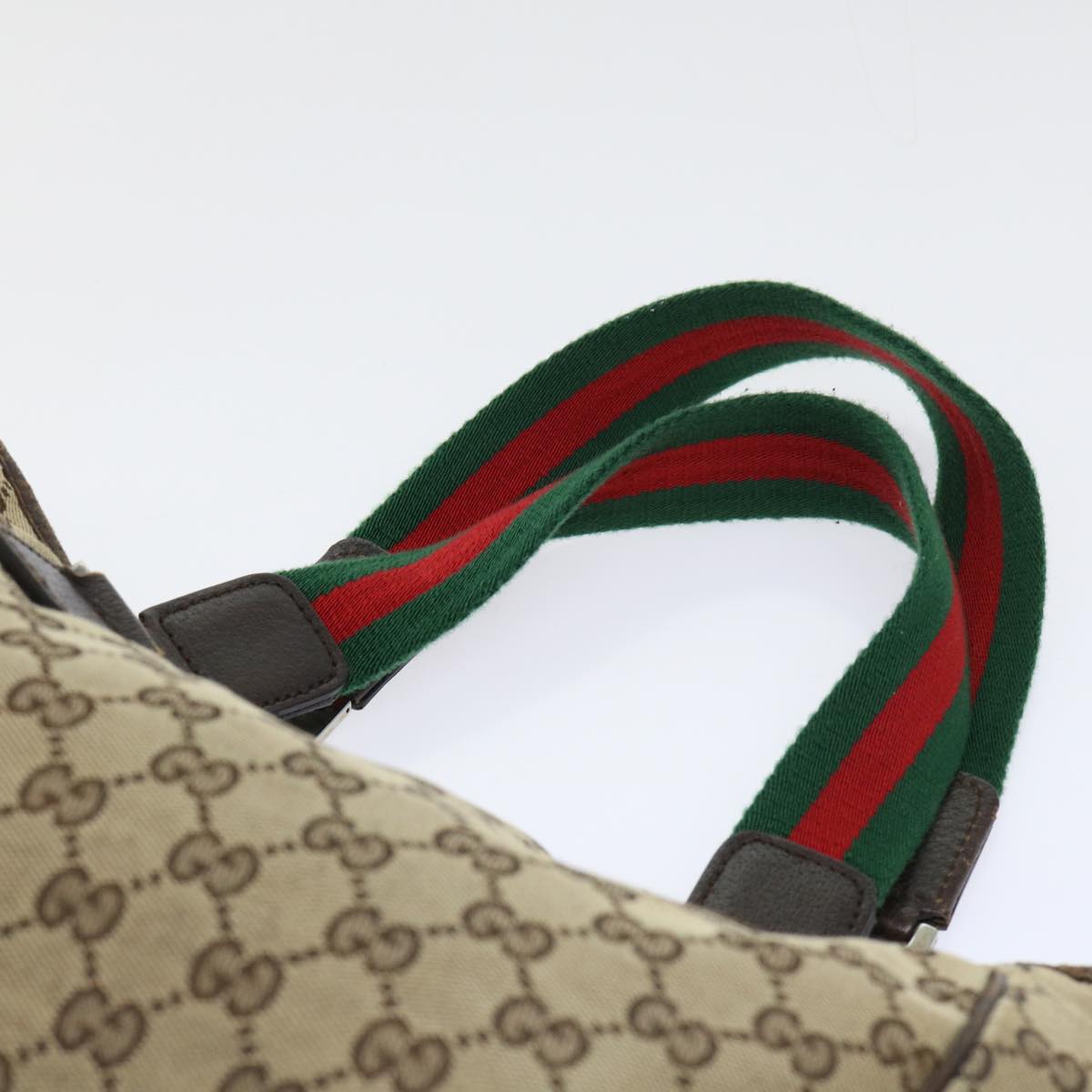 GUCCI GG Canvas Web Sherry Line Hand Bag Canvas Leather Beige Green 53681