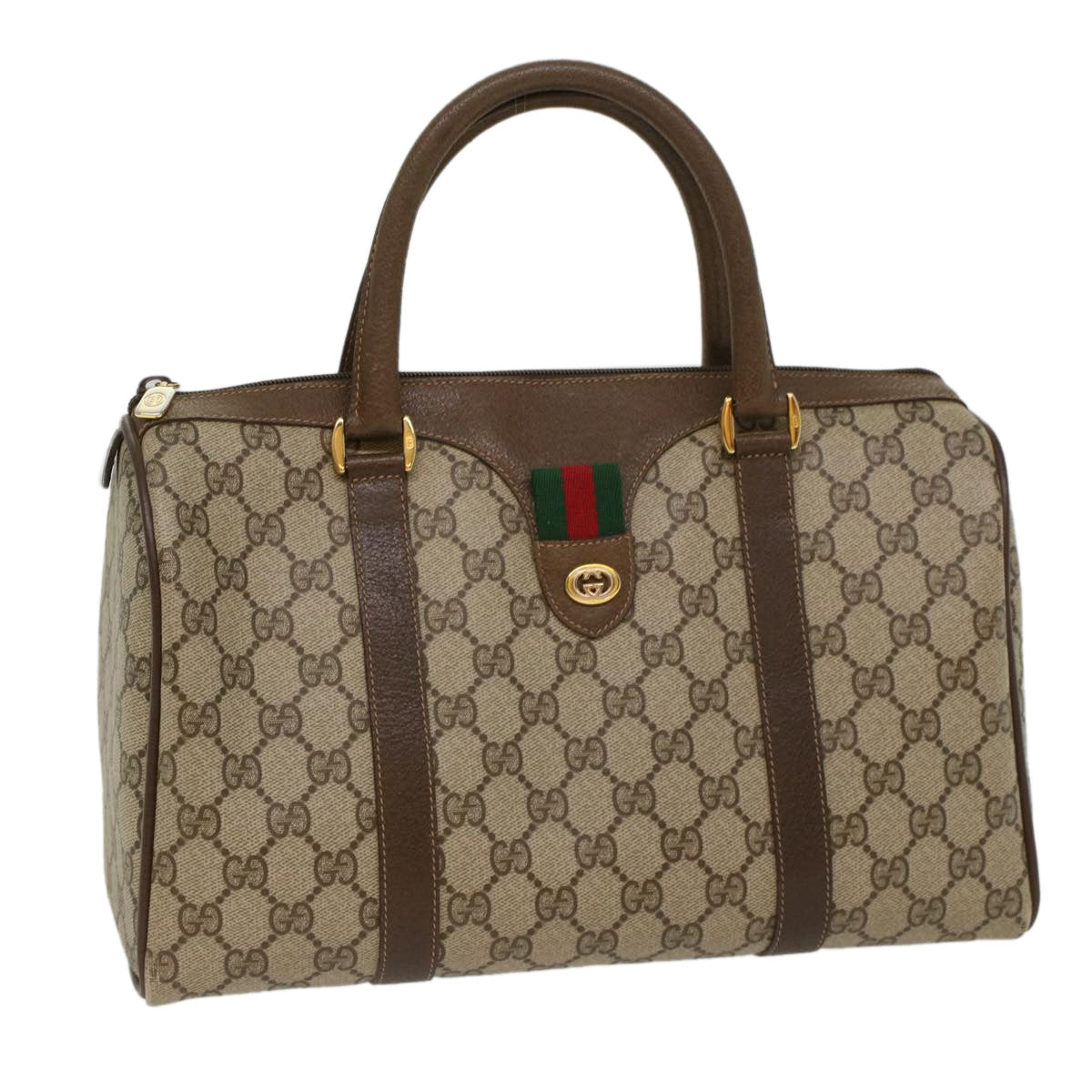 GUCCI GG Canvas Web Sherry Line Hand Bag PVC Leather Beige Red Green 53683